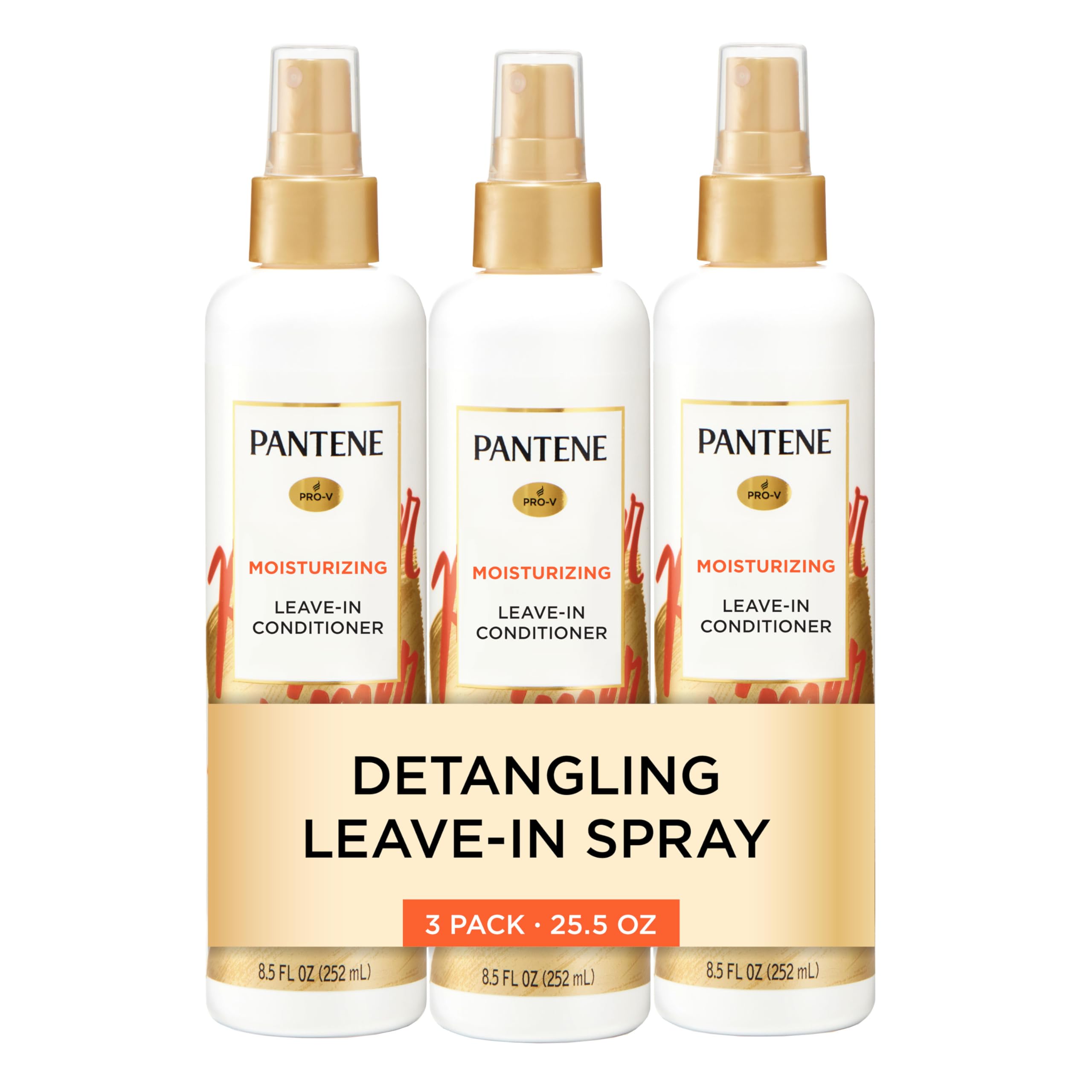 Pantene Conditioning Detangler Spray, Pro-V Repair & Protect, Nutrient Boost for Damaged Hair, Antioxidant Enriched, Leave-In Conditioner, Smooth & Shine, Sulfate-Free, 8.5 Fl Oz, 3 Pack