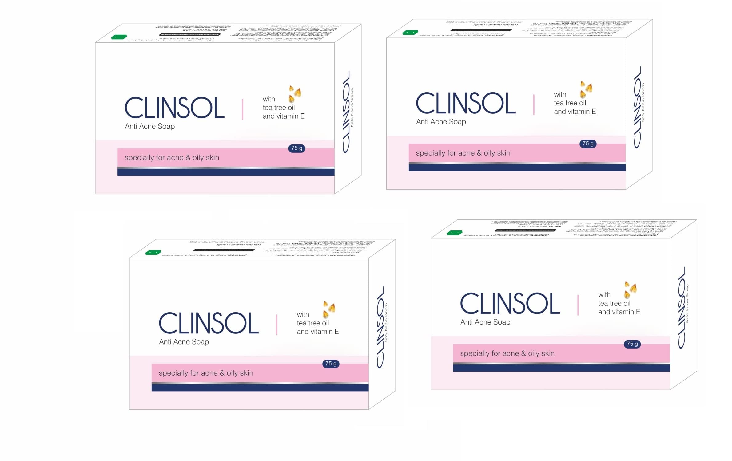 Double Lips Clinsol Soap Pack of 4 (75g Each)- Enriched Tea Tree Oil with Vitamin E for Soft Skin || Gentle on Skin || Helps to remove Acne and Makes Skin Nourished And Clear