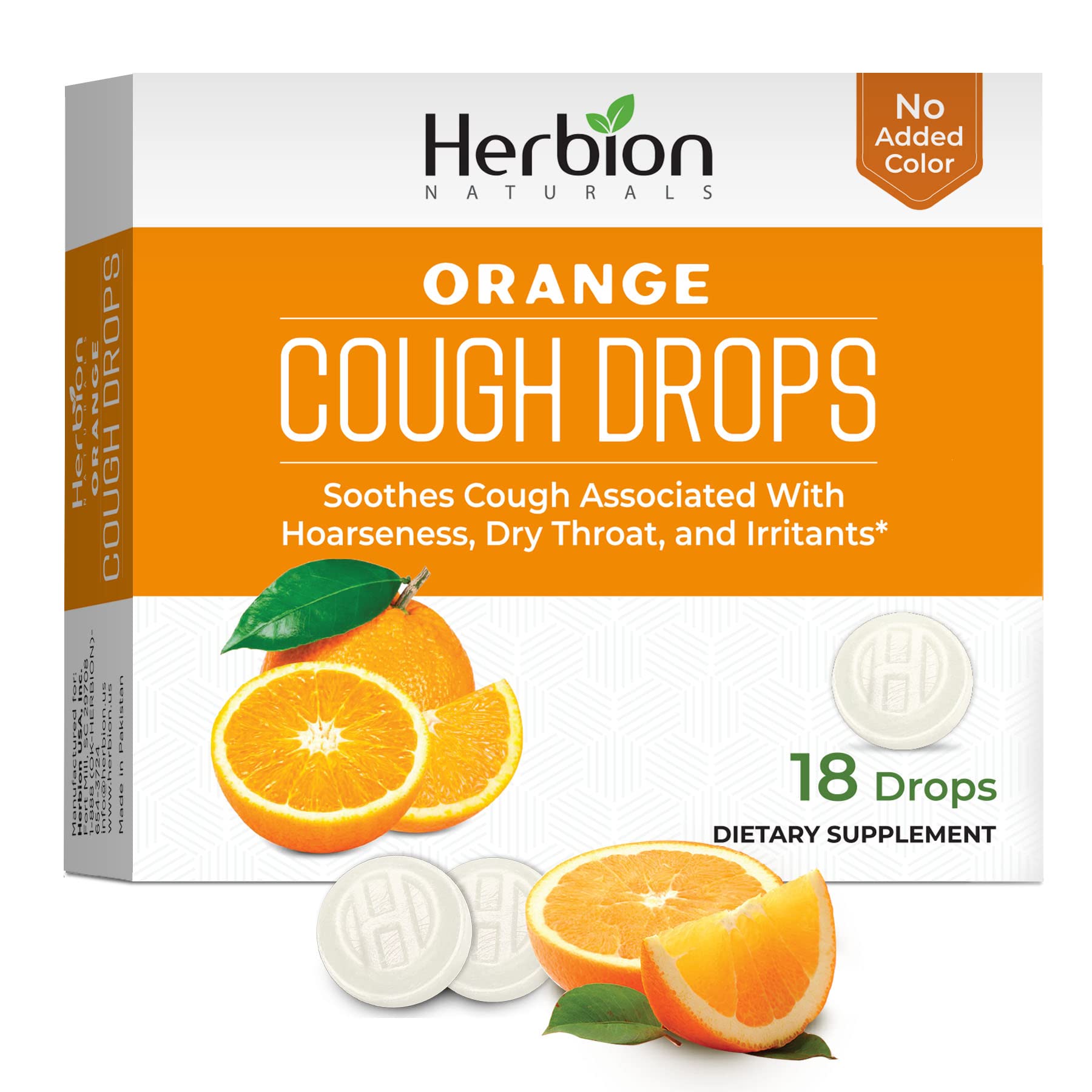 Herbion Naturals Cough Drops with Orange Flavor, Sore Throat Relief – 18 Counts