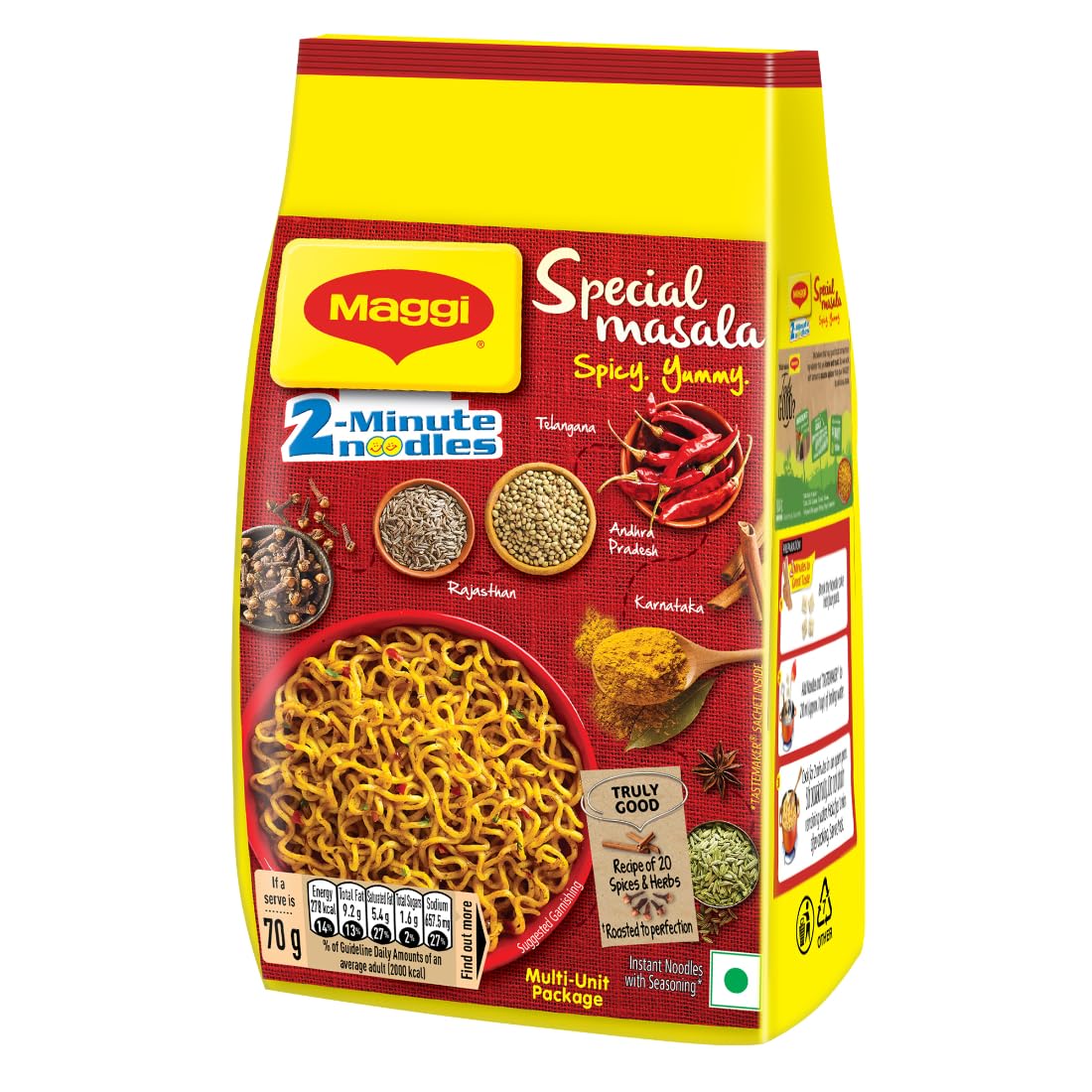 MAGGI 2-Minute Vegetarian Special Masala, Instant Noodles, Pack of 12, 840g