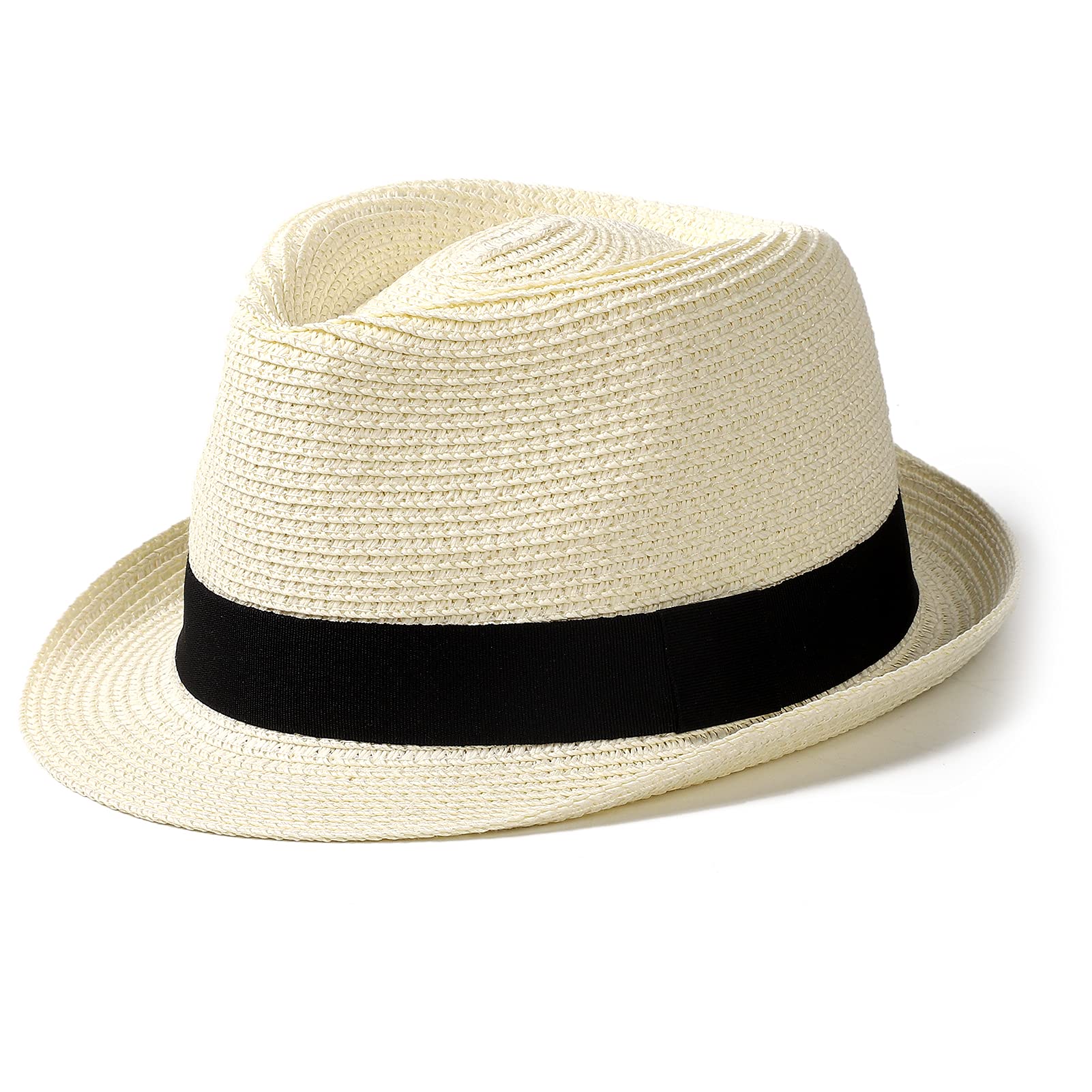 LvaizWomens Straw Hat Short Brim Panama Fedora Beach Sun Trilby Hat for Vacation Gentlemen Roll Up Summer Hat