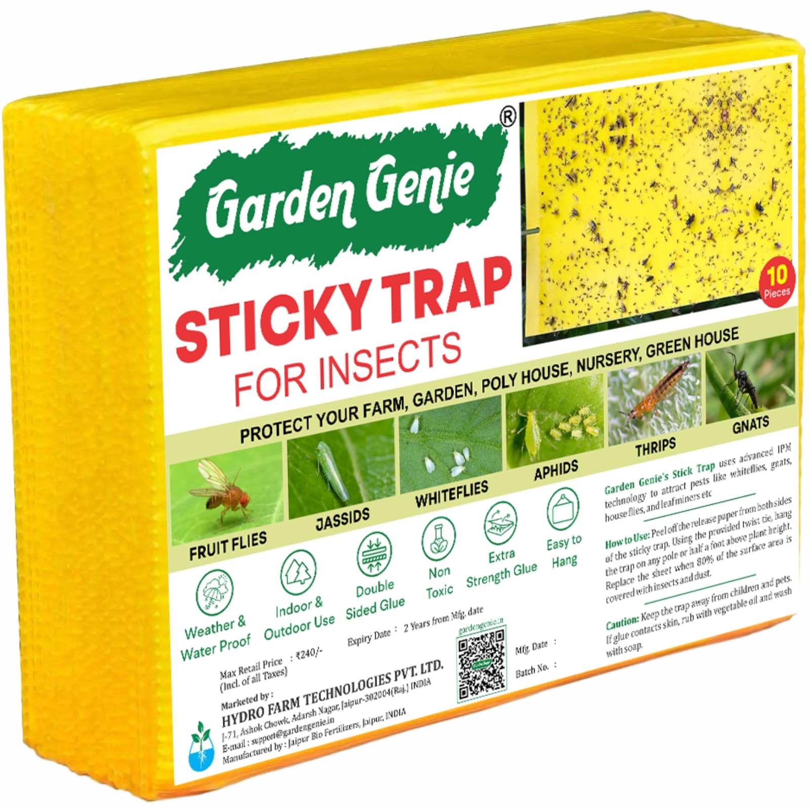 Garden Genie Yellow Sticky Trap for Insects 10 Traps (150x200mm) | Double Sided Glue Trap/Fly Trap/Insect Catcher/Sticky Pads for Flying Insects, Thrips, White Flies Etc | Suitable for Gardens & Farms