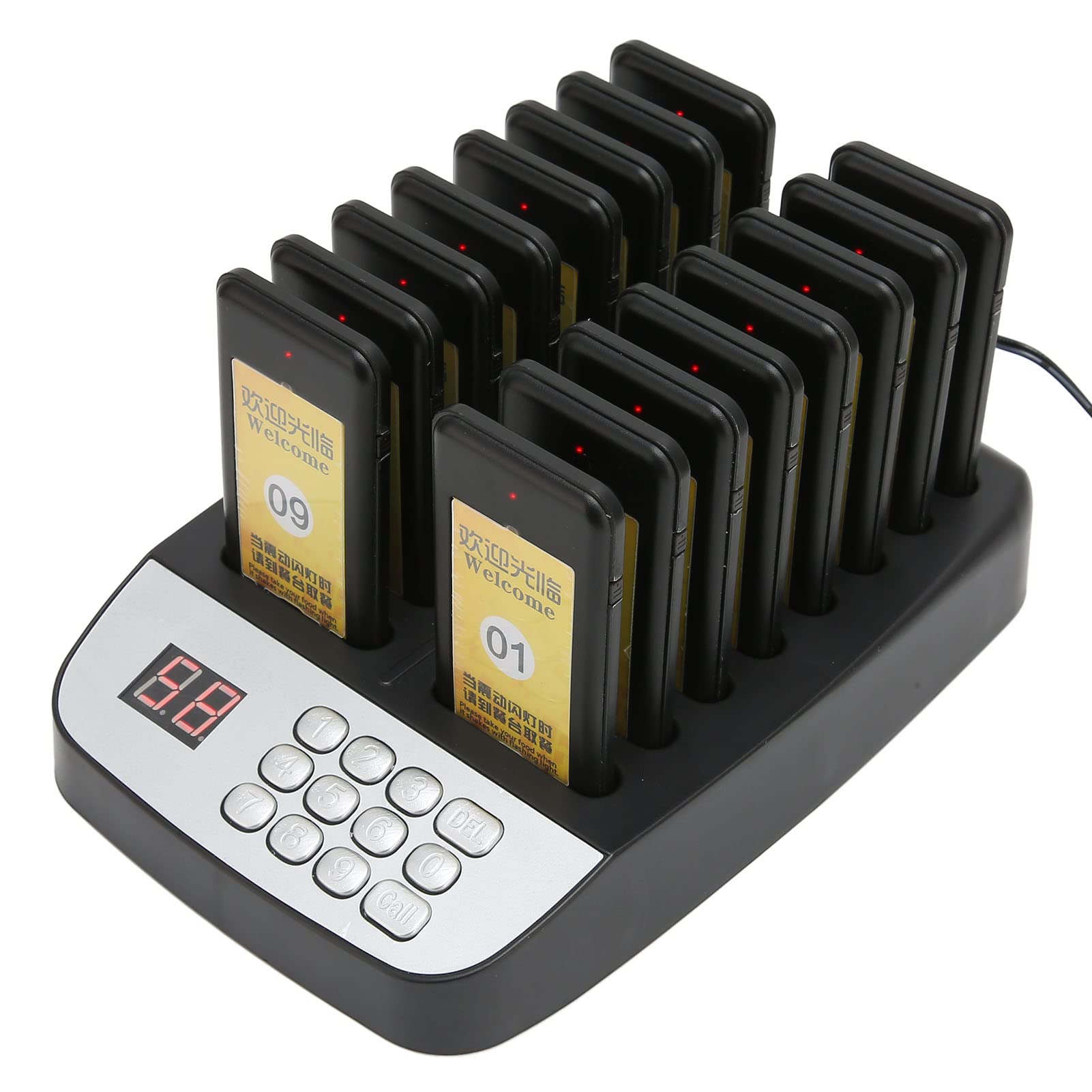 Bewinner F100 Wireless Calling System, Restaurant Pager System with 16 Pcs Coaster Pagers 1 Host Controls, 98 channel, 1000 Meters Call Buttons System For Restaurants, Churches(Black)