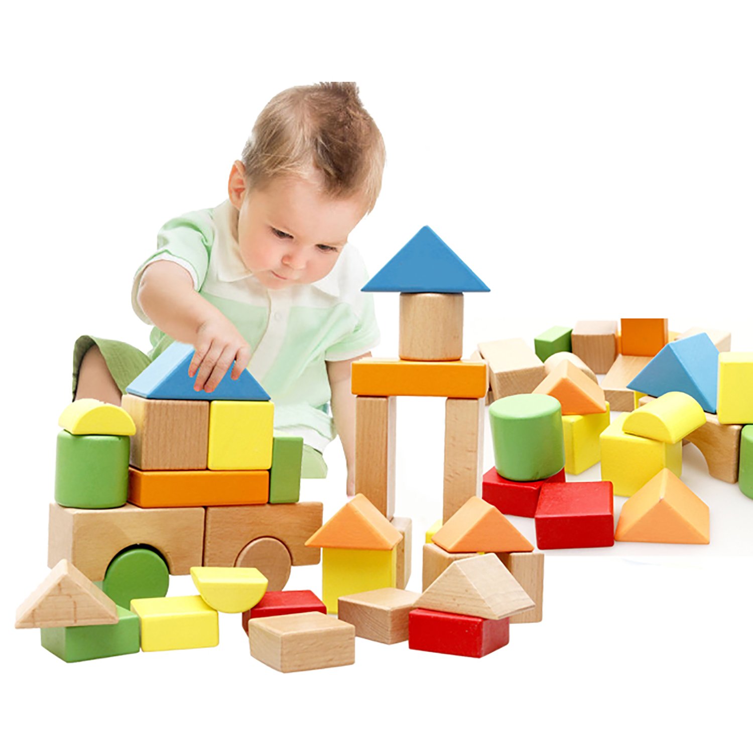 LewoLarge Wooden Blocks Construction Building Toys Set Stacking Bricks Board Games 32 Pieces