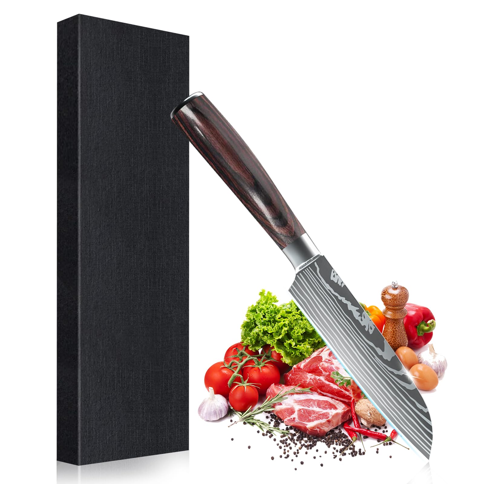 MDHAND5" Santoku Knife – Ultra Sharp japanese Chef Knife - Forged High Carbon German Stainless Steel Chopping Knife with Ergonomic Pakkawood Handle Design