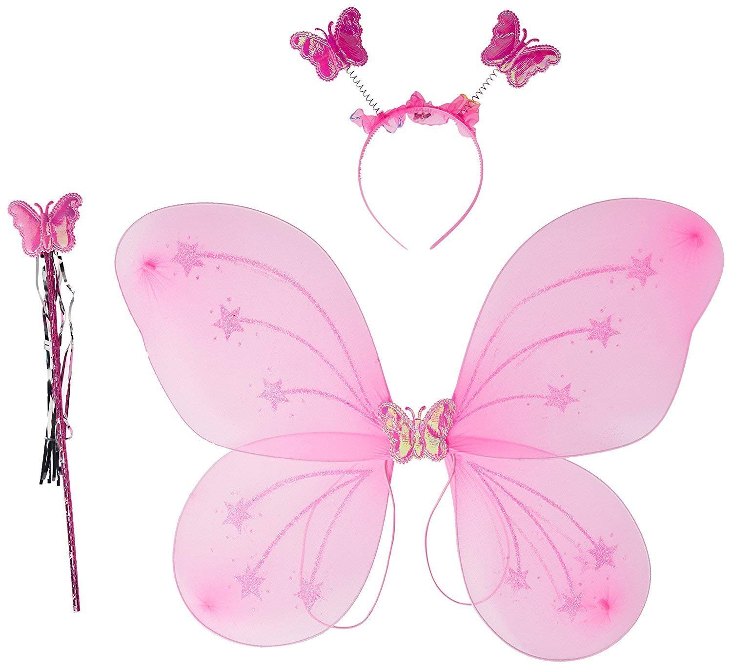 Crackles Fairy Butterfly Wings with Matching Hair Band and Magic Wand Costume for Baby Girls Birthday Party/Princess Accessories/Party Gift for Kids/Party Supplies (Pack of 1,Pink)