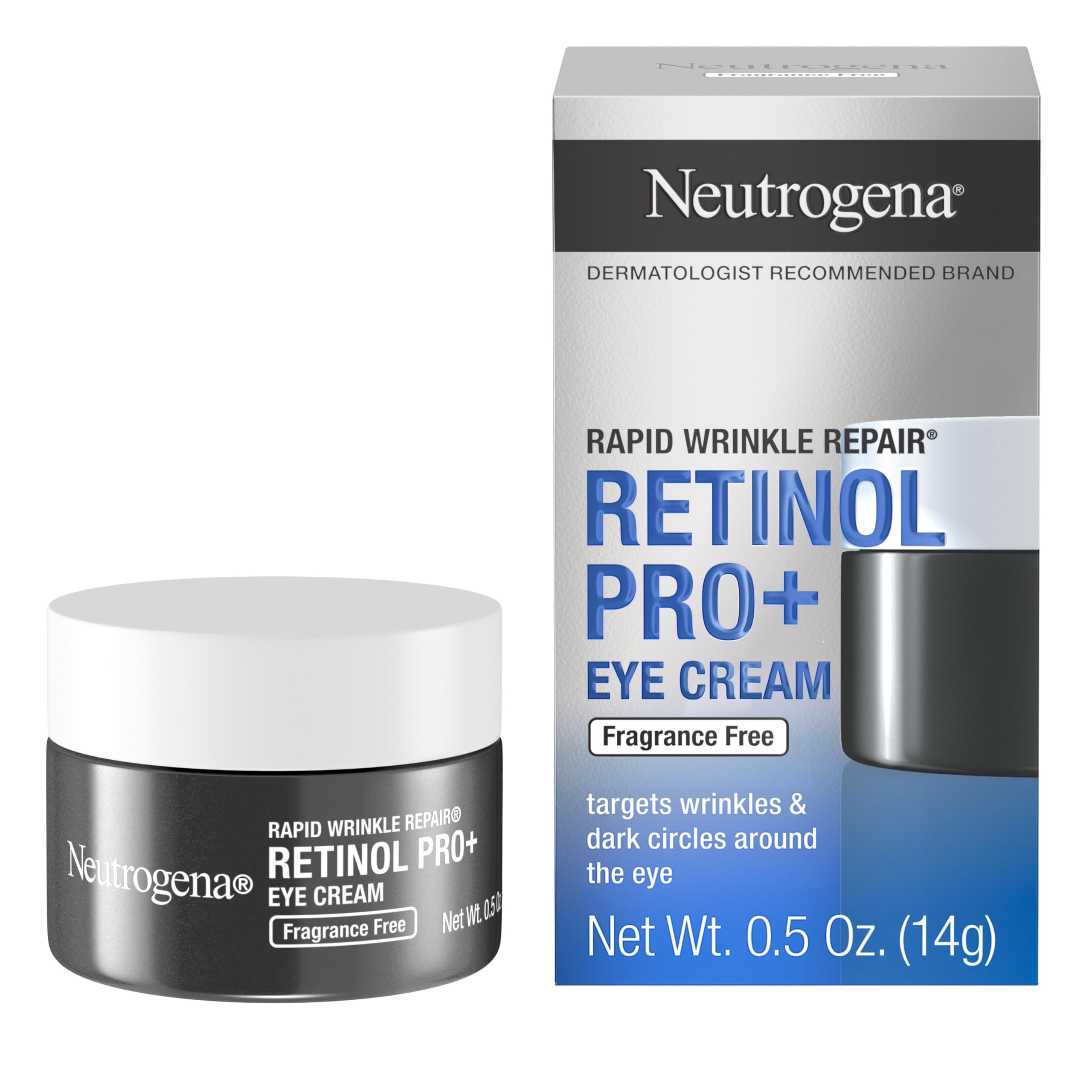 Neutrogena Rapid Wrinkle Repair Retinol Pro+ Anti-Wrinkle Eye Cream, Targeted Eye Cream for Wrinkles & Dark Circles, Formulated without Fragrance, Dyes, Phthalates, and Parabens, 0.5 oz