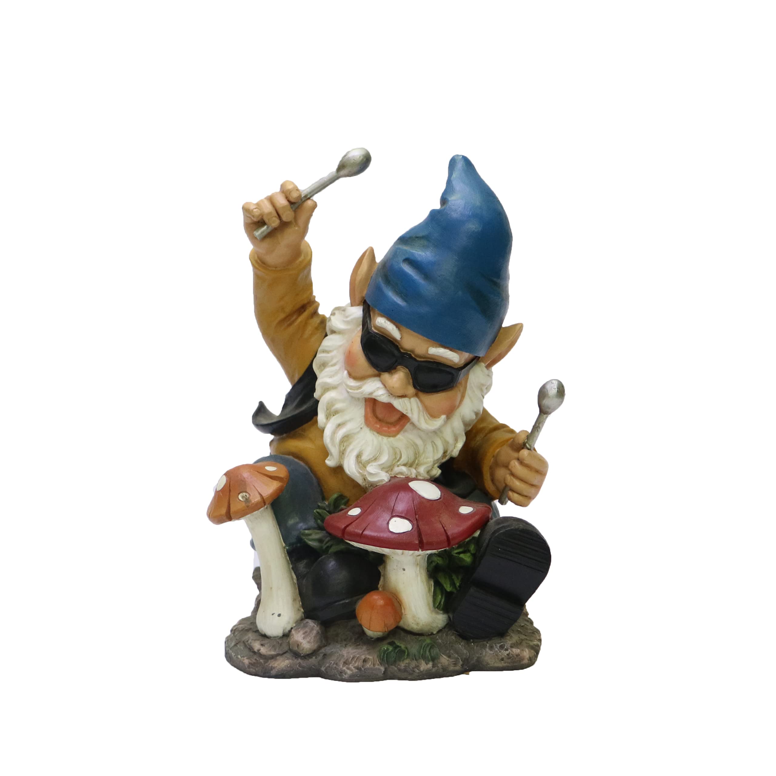 Nature's Mark Rock n Roll Gnome in a Band Playing Drums Resin Statue Figurine Home Garden Decorative Accent Décor (8" H)