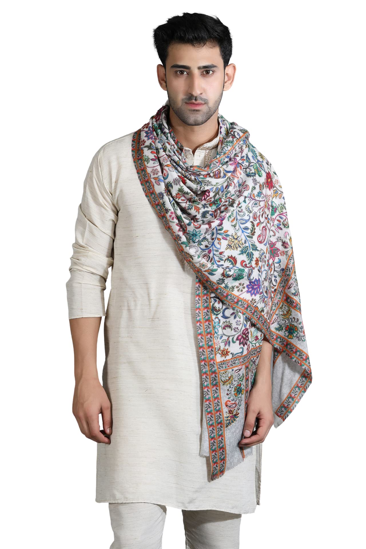 Dusala Classic Regular Fit Lightweight Comfortable Handwoven Pashmina Wool Kalamkari Design Stole For Mens (Multicolour)-41