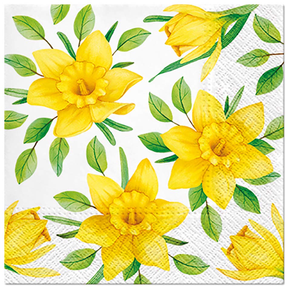 3PLY Easter Daffodils in Bloom Paper Napkins Quality Decorative Serviettes 33cm x 33cm (Pack of 20)