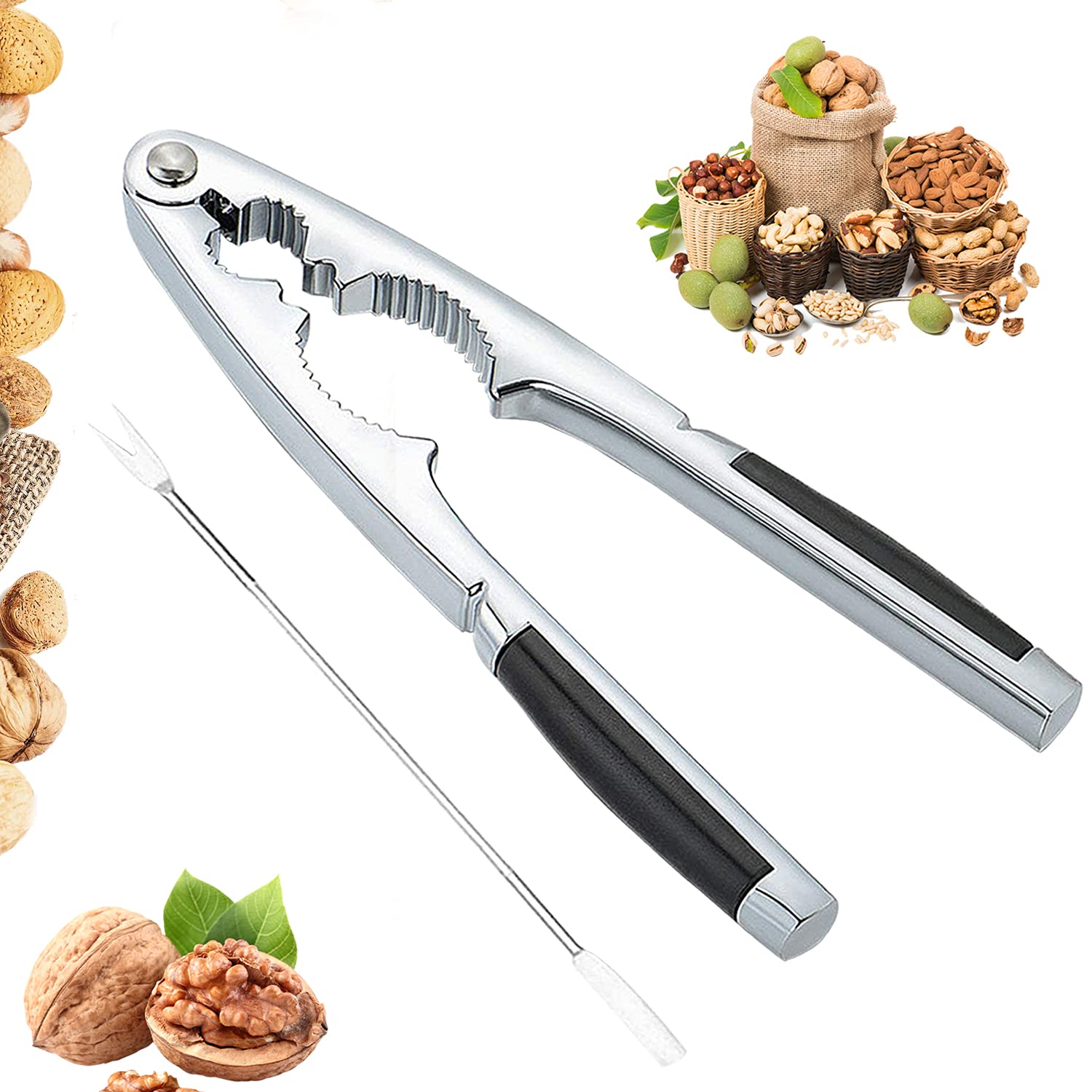 YISKY Nut opener, nut er, multifunctional nutcracker, metal nutcracker, walnut tongs, with non-slip handle, suitable for most nuts or shellfish