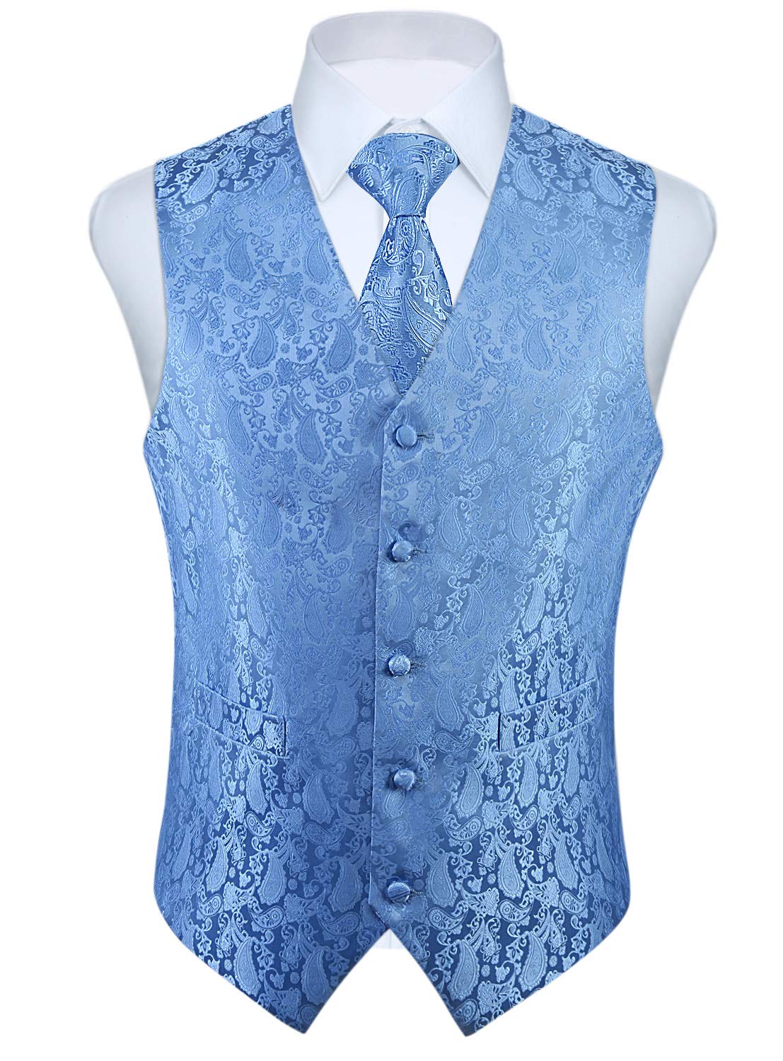 Men's Waistcoat Solid Color Paisley Wedding Party Waistcoat Jacquard Necktie Pocket Square Handkerchief Vest Suit Set