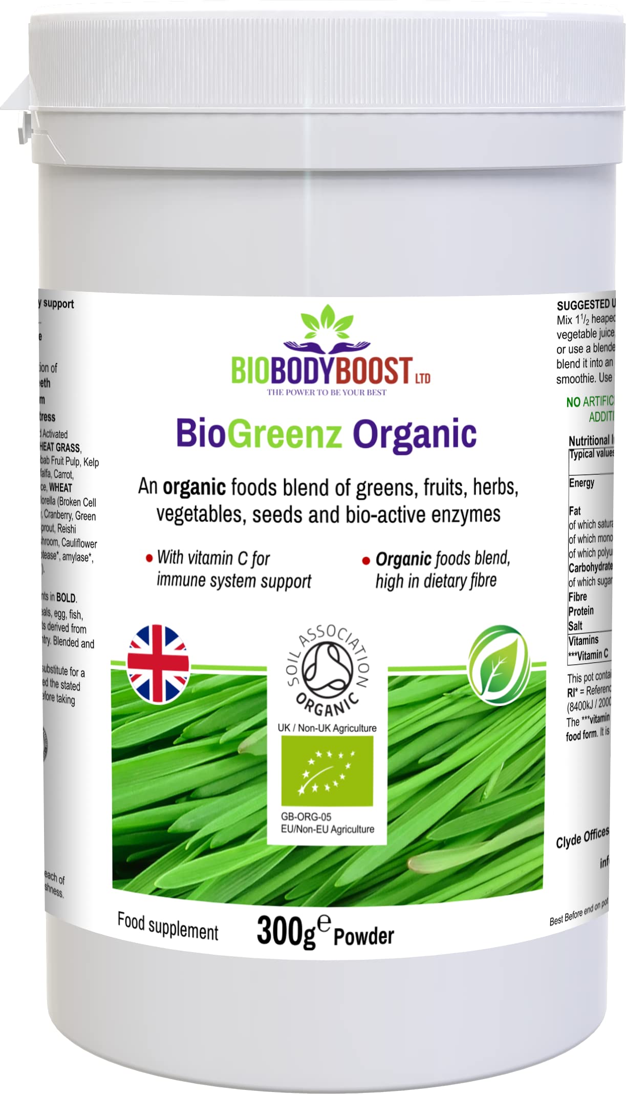 BioGreenz Organic |Powder Blend of Greens, Fruits, Herbs, Vegetables, Seeds Bio-Active Enzymes | High in Dietary Fibre | 300 g Powder