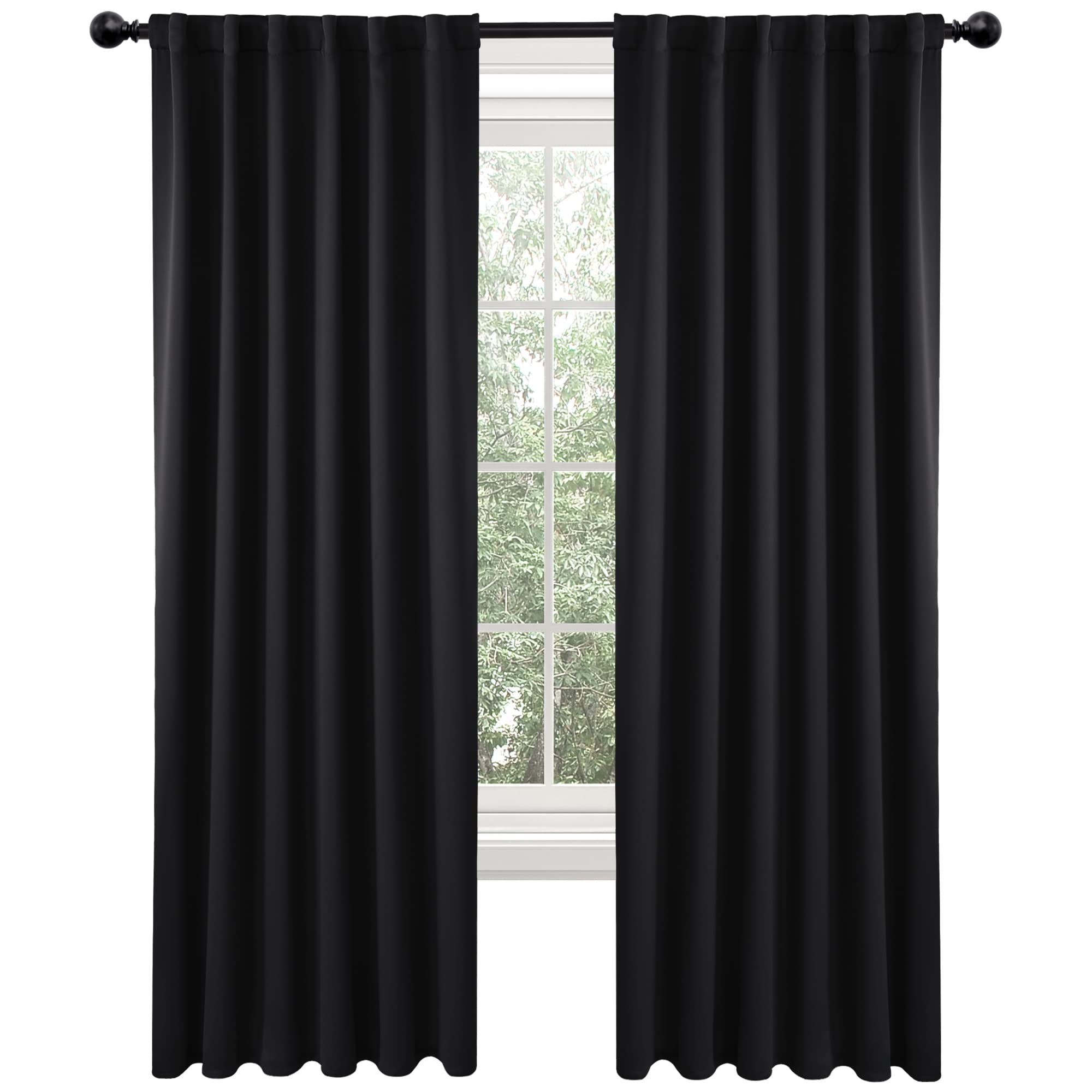 Deconovo Blackout Curtains 84 Inches Long, Black Blackout Curtains for Bedroom - 2 Panels, 52x84 Inch, Room Darkening Curtains for Living Room, Back Tab and Rod Pocket Black Curtains