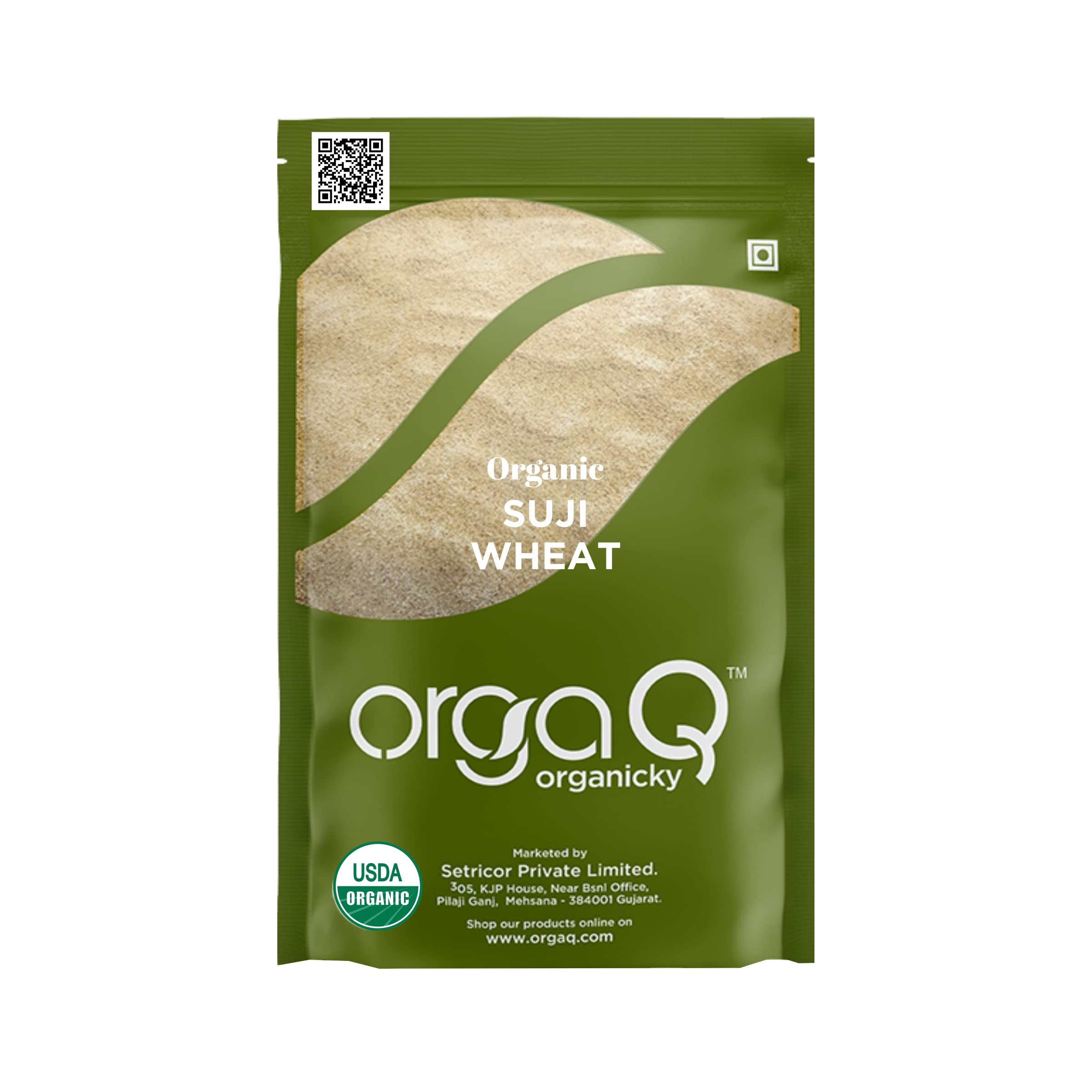 OrgaQ Organicky Whole Suji/Sooji Rava Rich in Organic Fiber and Premium Semolina for Tasty Creations - 500gm