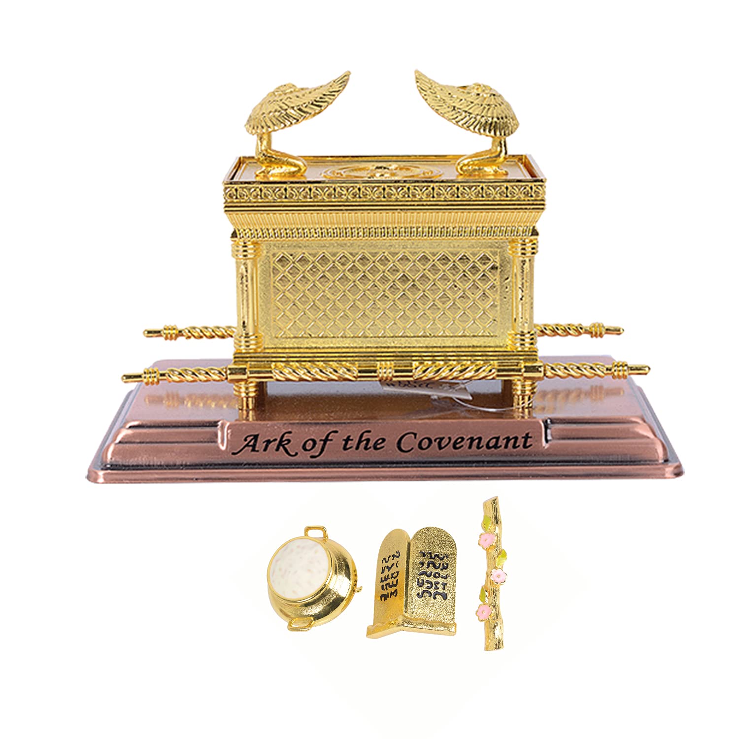 BRTAGG The Ark of The Covenant Replica Gold Plated Statue with Contents, Aaron‘s Rod/Manna/Ten Mandments Stone -2399 (Medium)