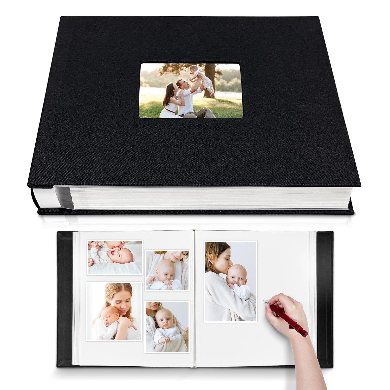 HoneyTollyLarge Photo Album Self Adhesive, DIY Scrapbook Album for 4x6 8x10 Pictures, 40 Pages Linen Cover Memory Book, Ideal Gift for Family Travel Wedding Baby Christmas Anniversary(Black)