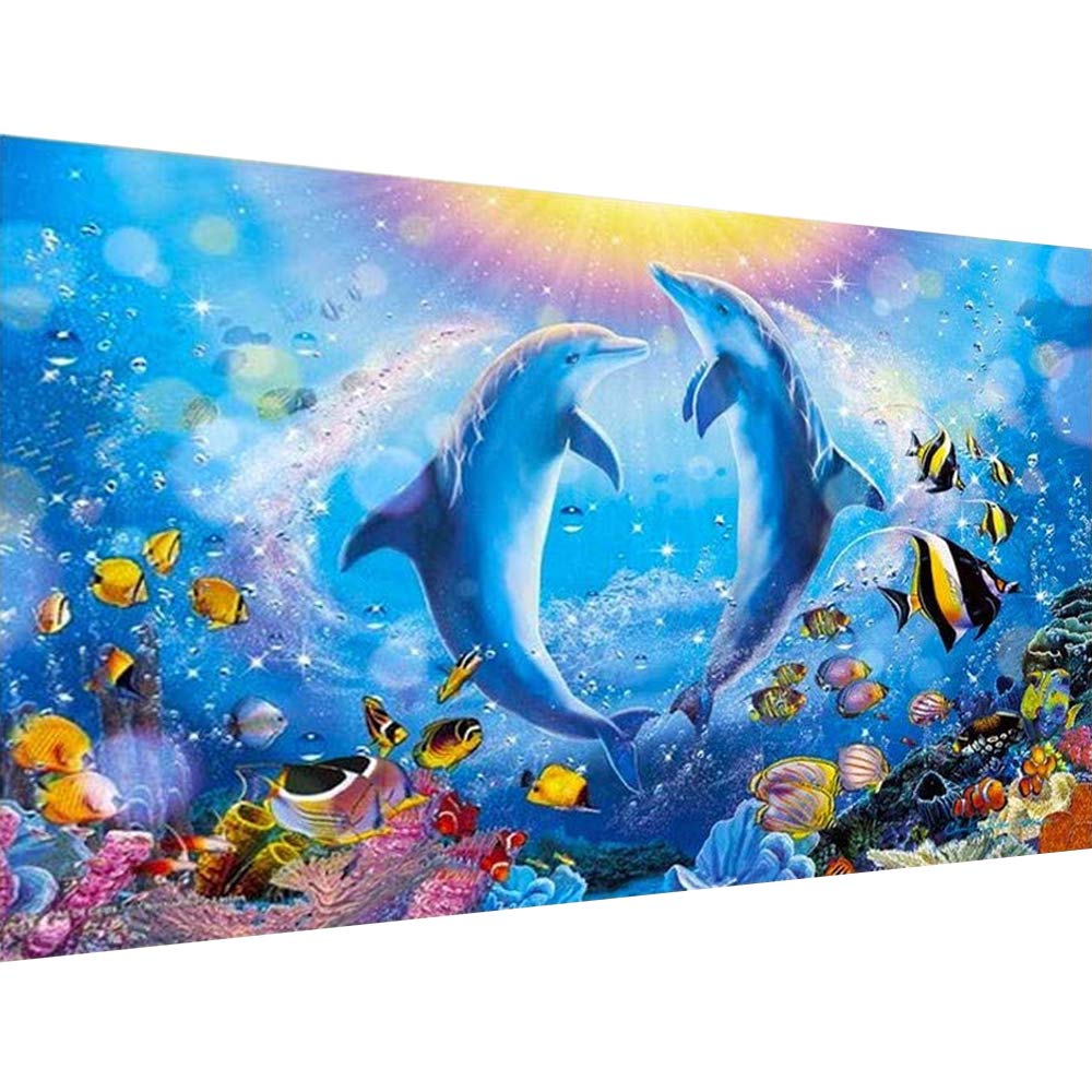 DIY 5D Diamond Painting Kits for Adults Dolphin Embroidery Full Round Drill Large Size(31.5x11.8 inch) Diamond Crystal Gem Arts Painting Craft for Home Wall Decor