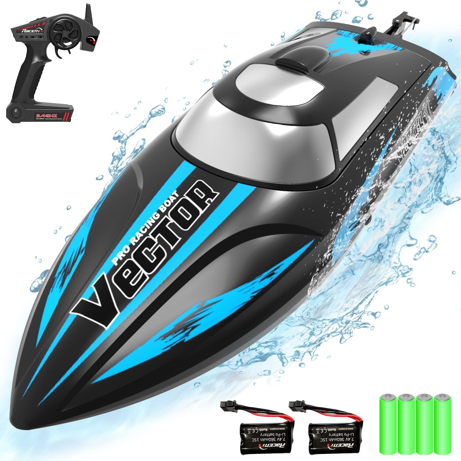 VOLANTEXRC RC Boats Remote Control Boat for Pools and Lakes 2.4 GHZ 20MPH RC Boats for Adults and Kids Fast RC Racing Boats for Kids and Adults with 2 Rechargeable Batteries Toys Gifts for Boys Girls