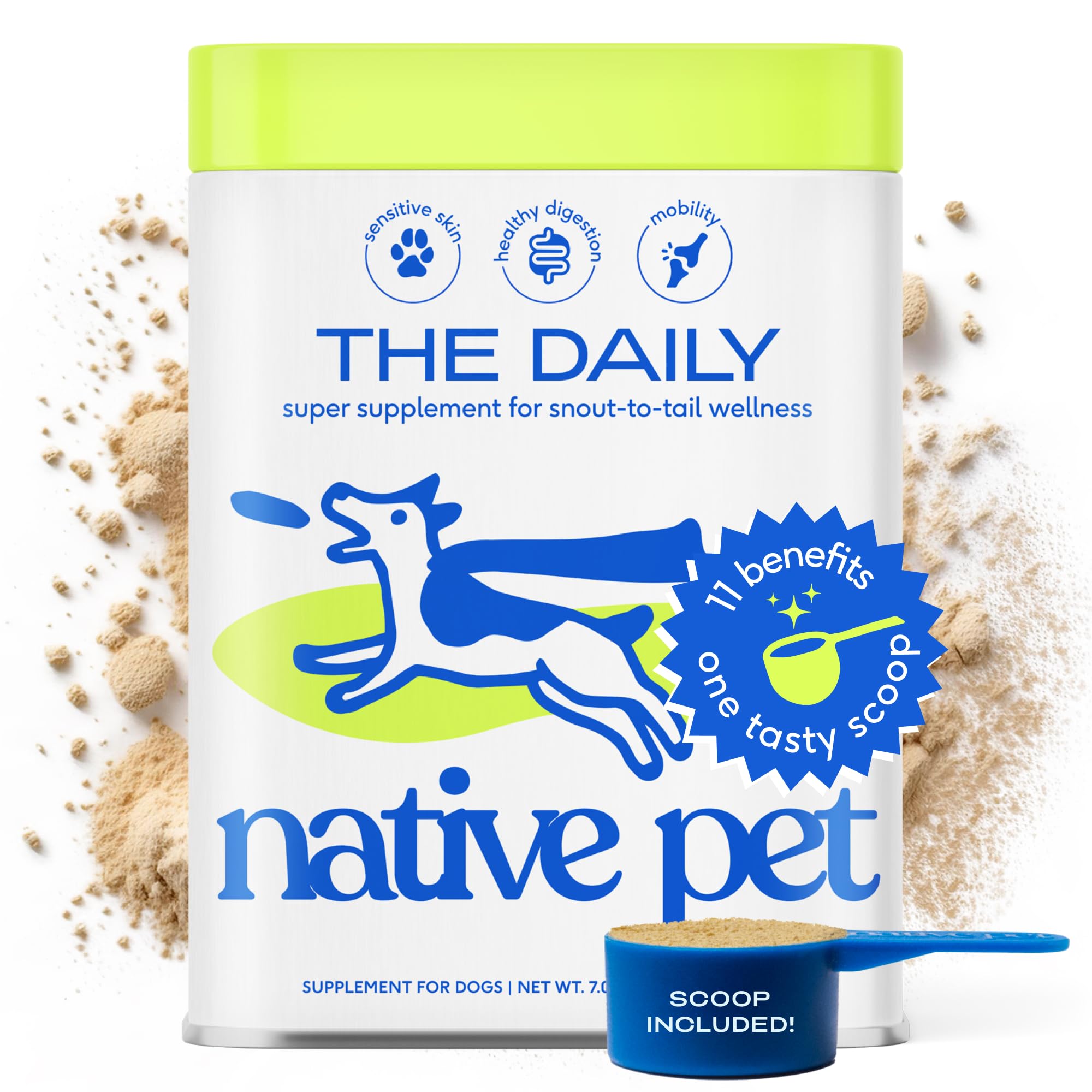 Native Pet The Daily Dog Supplement 7 oz - Multi Vitamin for Dogs Health - Tasty Scoop with Dog Supplements & Vitamins - Dog Multivitamin Powder - Daily Supplement for Dogs - 12 Active Ingredients