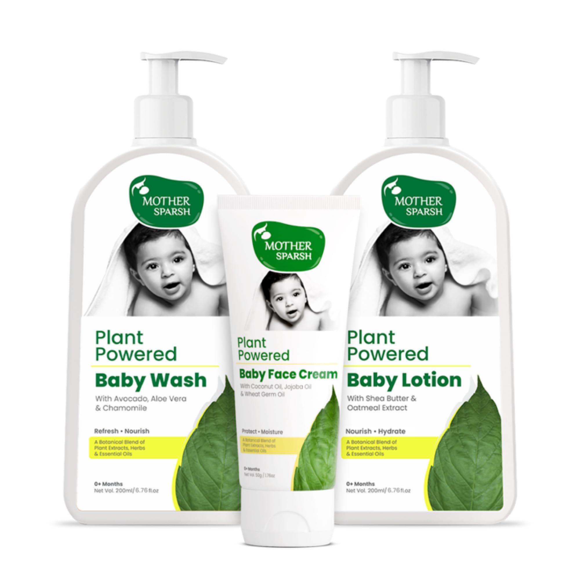 Plant Powered Natural Baby face Cream, 50g + Plant Powered Natural Baby Lotion and Baby Wash (200ml Each)