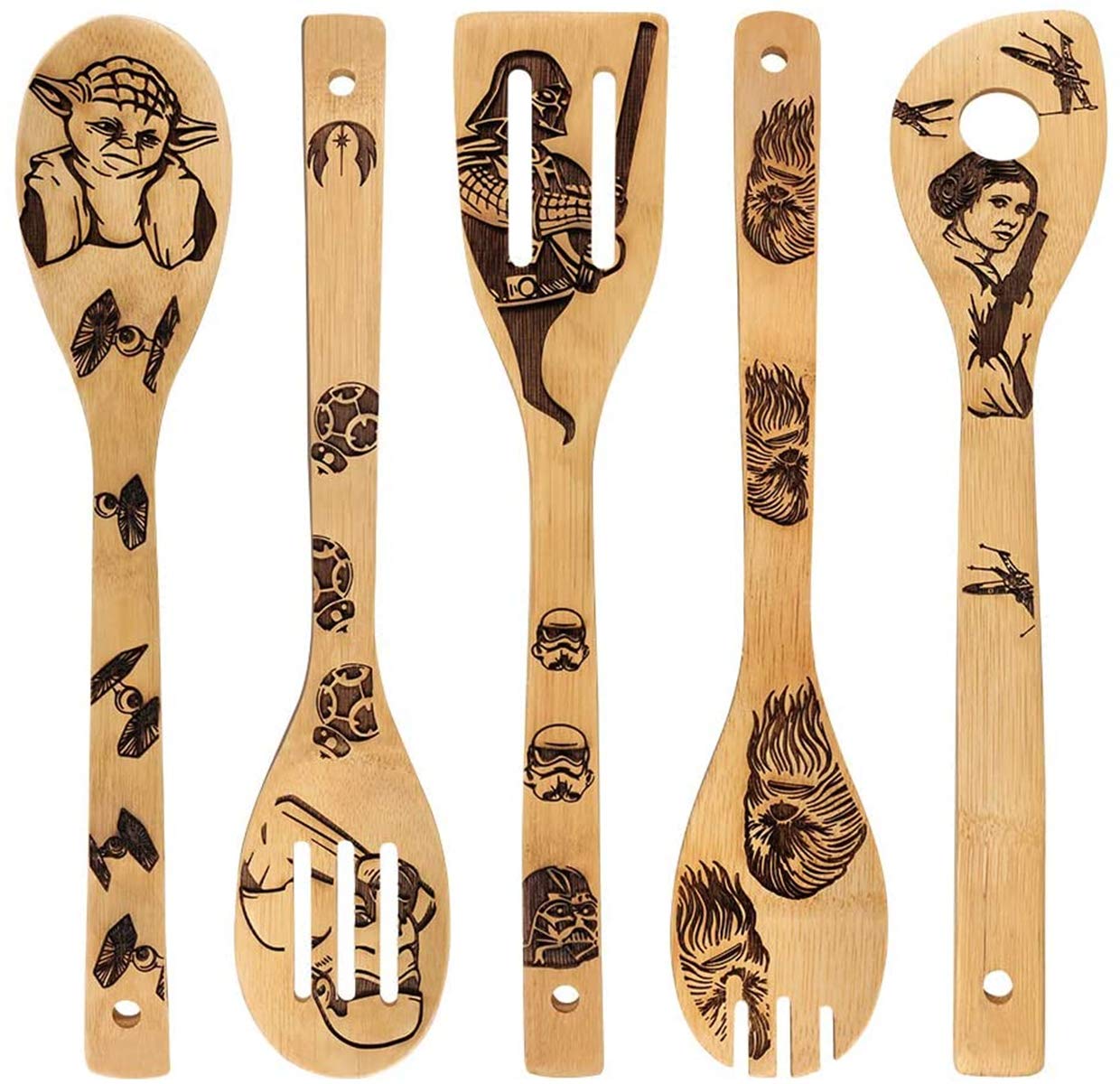 Star Wars Burnt Wood Non-Stick Utensils Set of 5 - Funny Gift