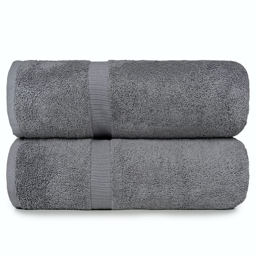 Cleanup Towels JUMBO Bath Sheet Towel Set of 2, Extra Large 100 cm x 180 cm, 600 GSM Ultra Thick Premium Terry Cotton Highly Absorbent Towels for Bathroom, Beach Towels, Shower and Home (Charcoal)