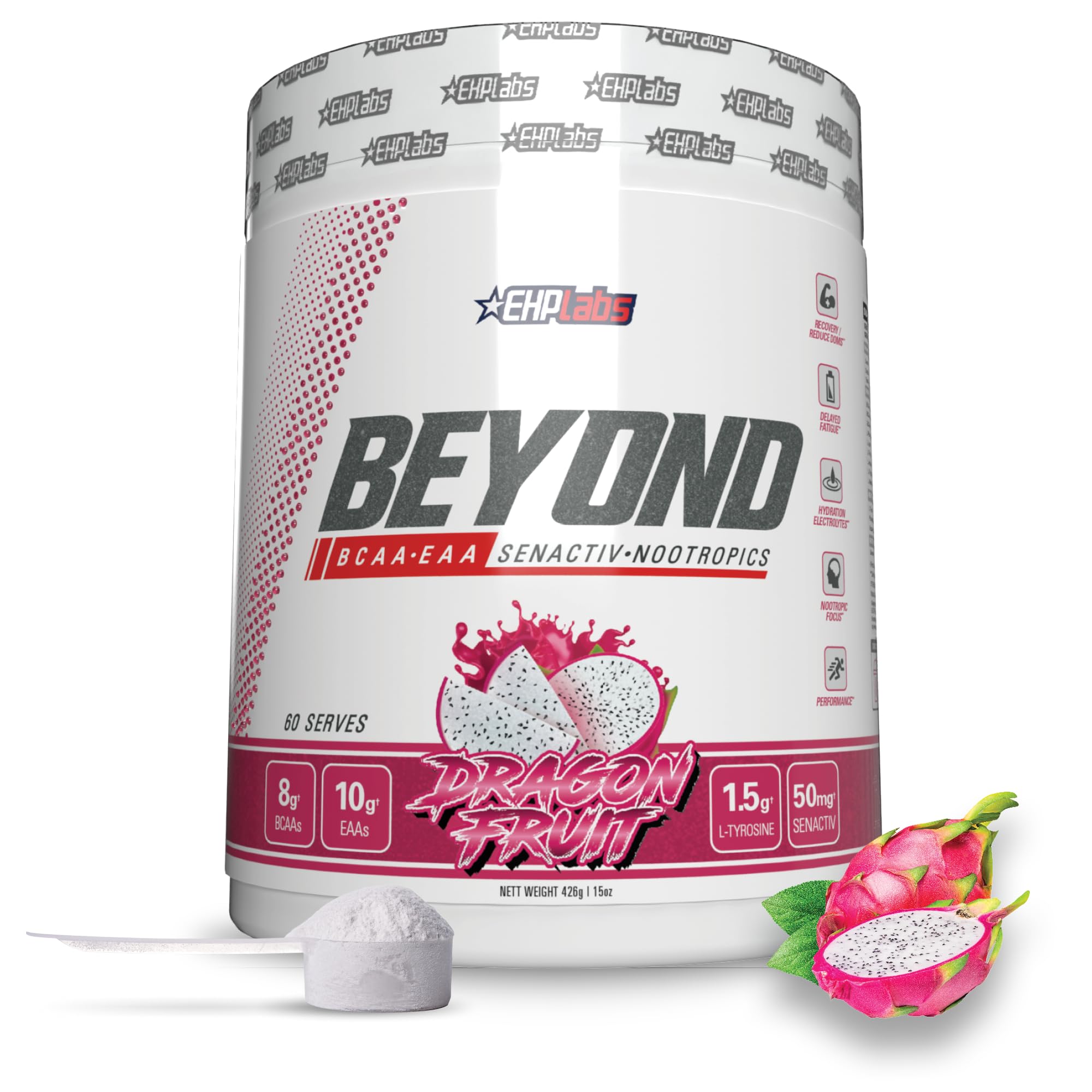 EHP LABS Beyond BCAA Powder Amino Acids Post Workout Recovery - BCAAs Essential Amino Acids EAA Supplements Powder - 10g Amino Acids Supplement for Muscle Recovery, 60 Servings (Dragon Fruit)