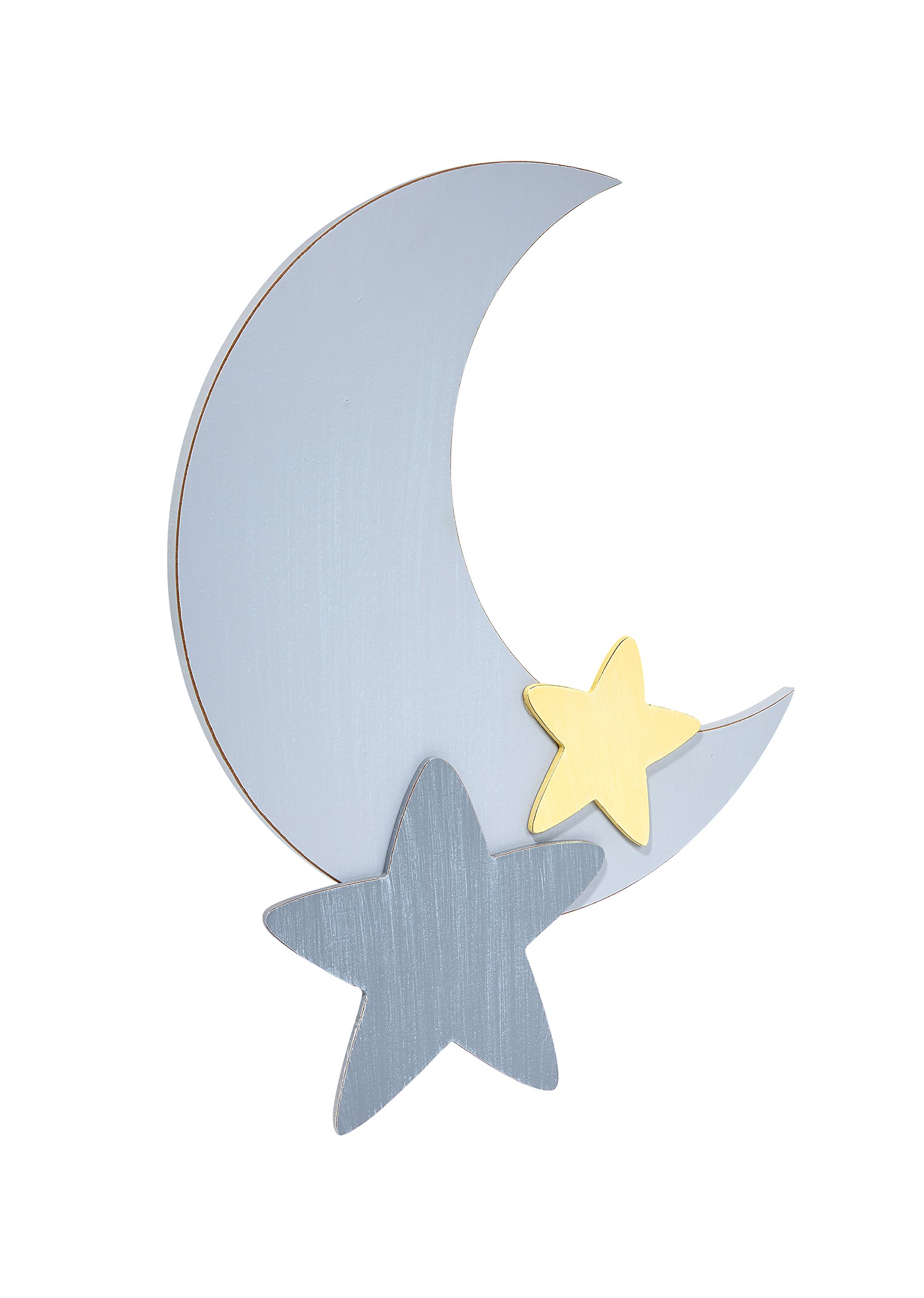 NoJo Little Love Separates Collection - 16” Weathered Grey Star and Moon Shaped Wall Art, Nursery, Bedroom or Playroom Décor