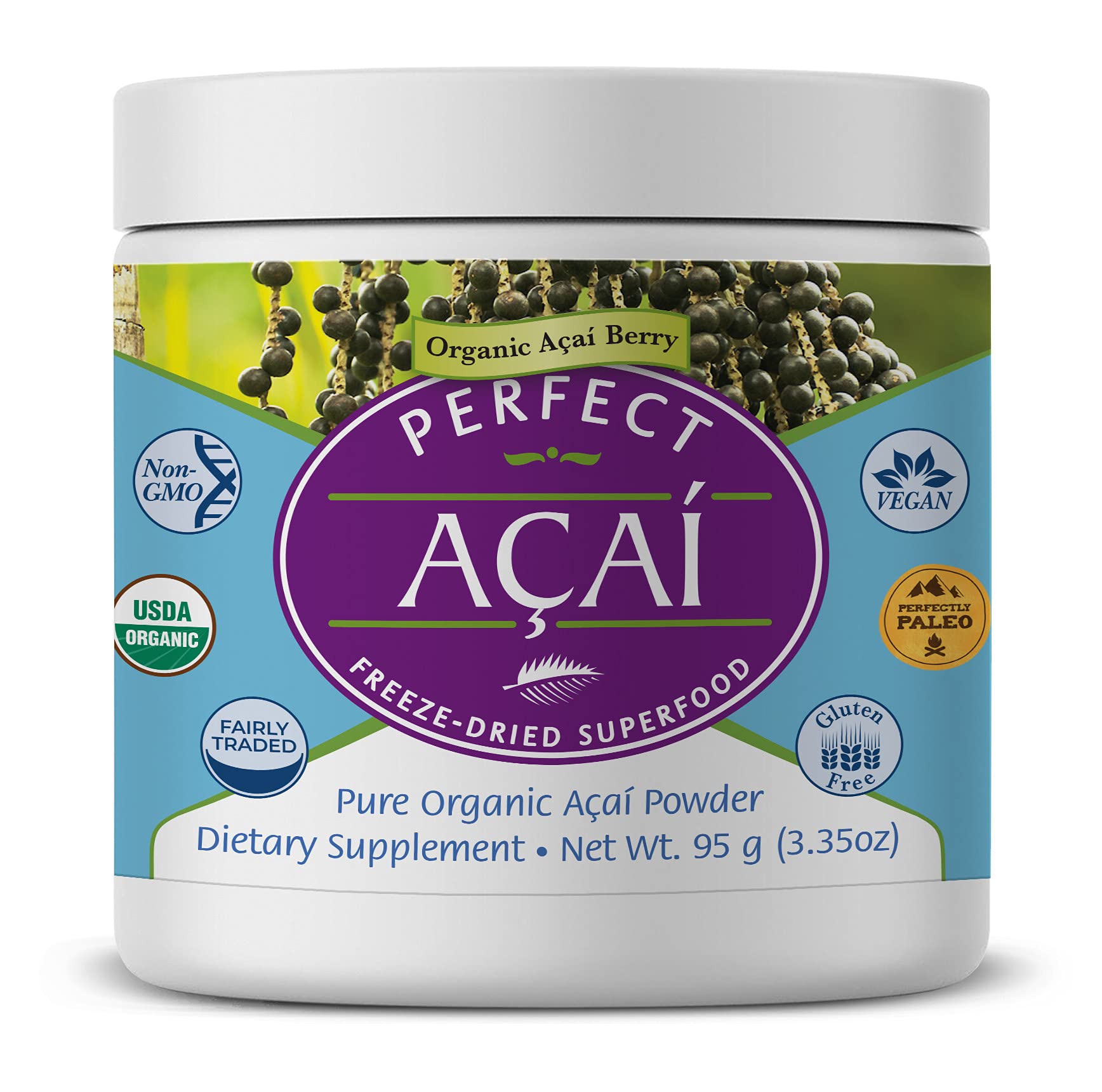 Perfect Supplements – Perfect Acai Powder – 95 Grams – Pure Organic Freeze-Dried Acai Berry Superfood - Powerful Antioxidants - Supports Immune System