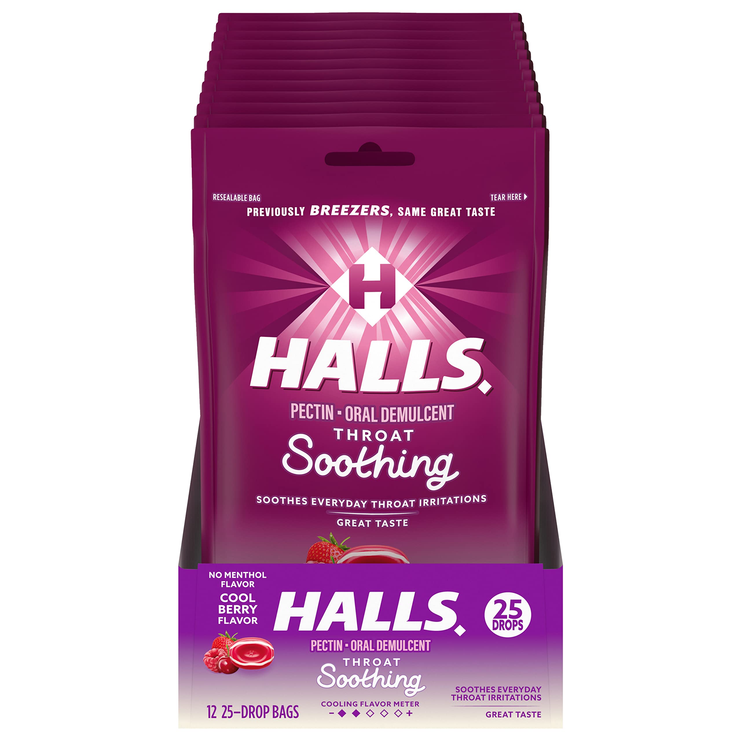 HALLSBreezers Cool Berry Throat Drops - 300 Drops (12 bags of 25 drops)