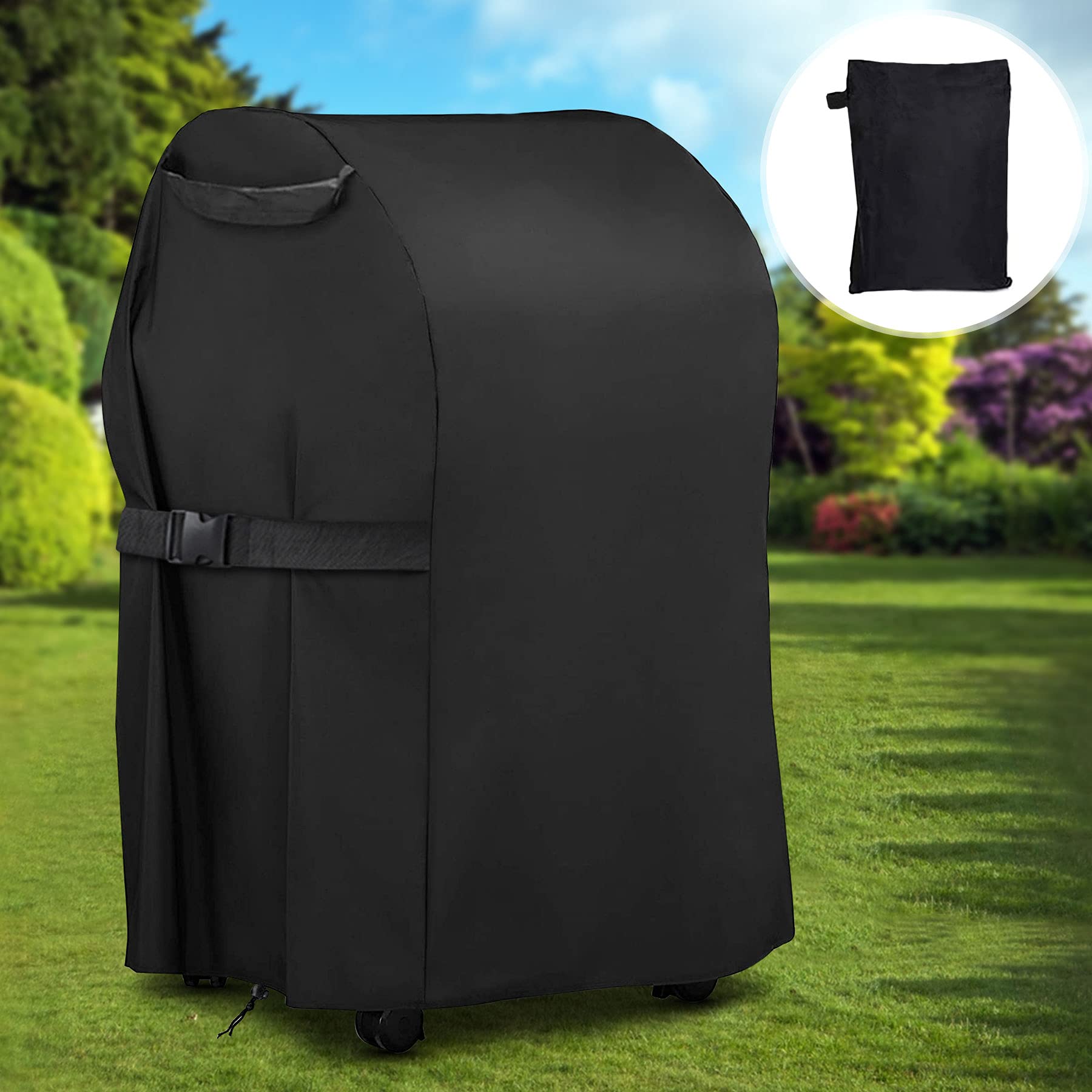 POOTACK BBQ Cover Waterproof 77x67x110cm, 420D Oxford Fabric Small Barbecue Cover Outdoor, Anti-UV Windproof Gas Grill Cover For Weber, Brinkmann, Char Broil (30inch, Black)