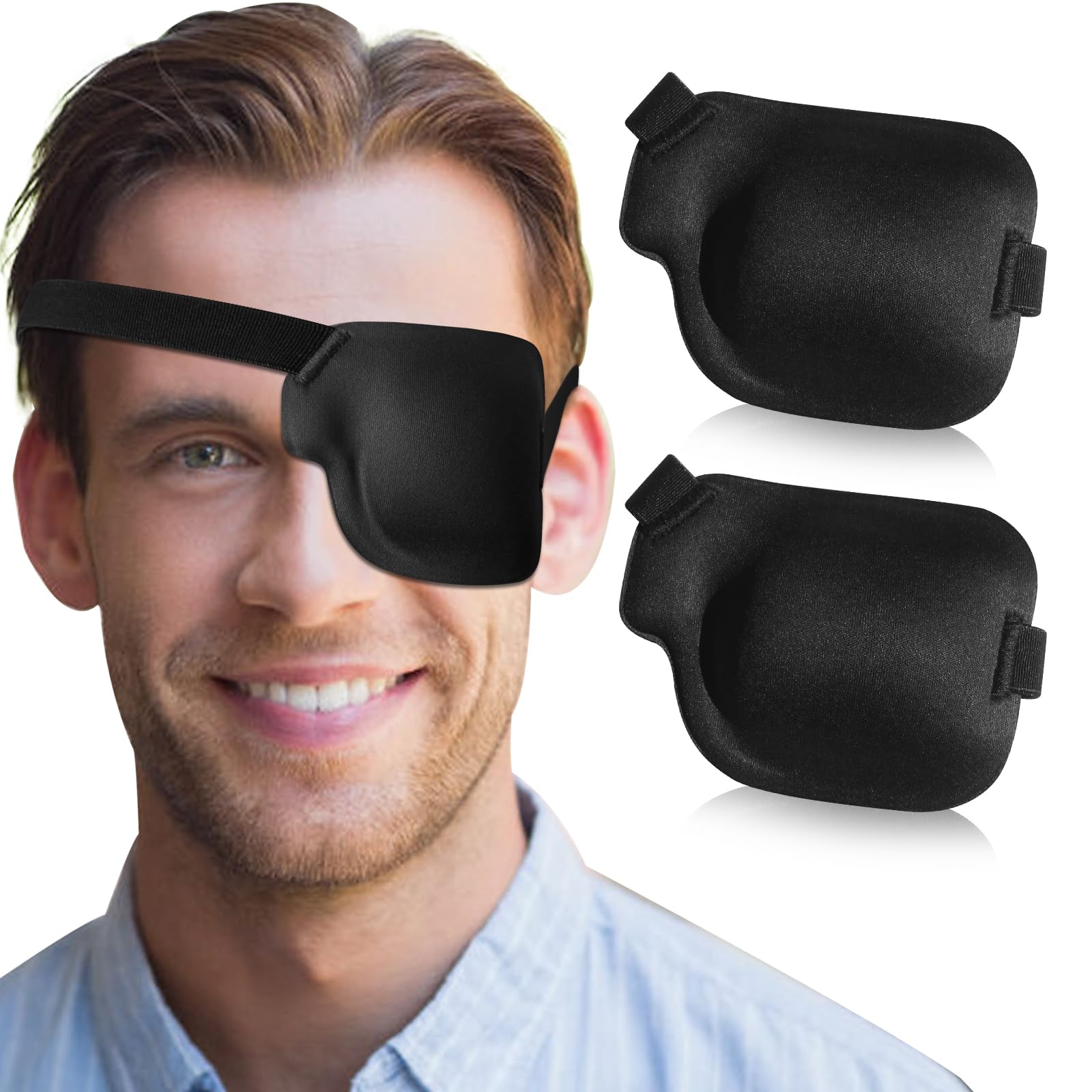 2Pcs 3D Eye Patches for Adults, Adjustable Medical Eyepatch for Lazy Eye, Black(Left Eye)