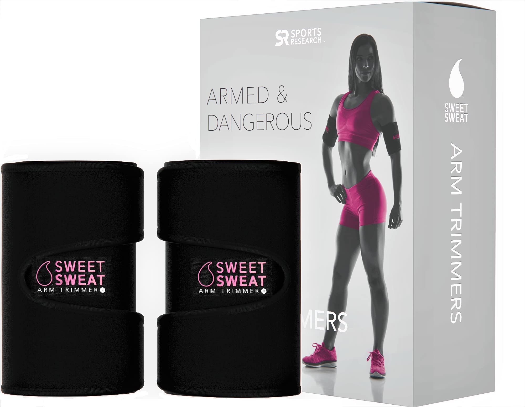 Sports ResearchSweet Sweat Arm Trimmers for Men & Women | Increases Heat & Sweat Production to The Bicep Area | Includes Mesh Carrying Bag (Pink, Medium)