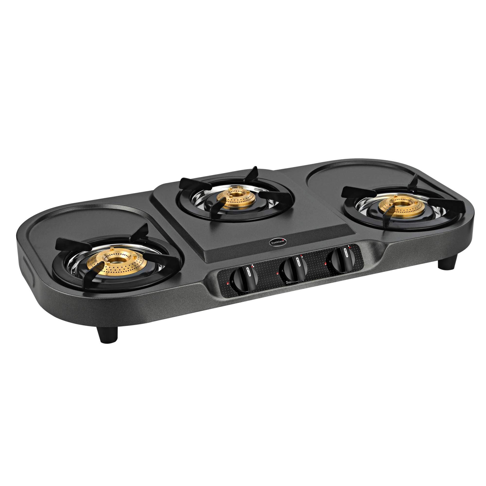 Sunblaze Cutee Plus EC Top 3 Brass Burner Gas Stove Manual Ignition ISI Approved with 2 Years Warranty Free Home Service Black