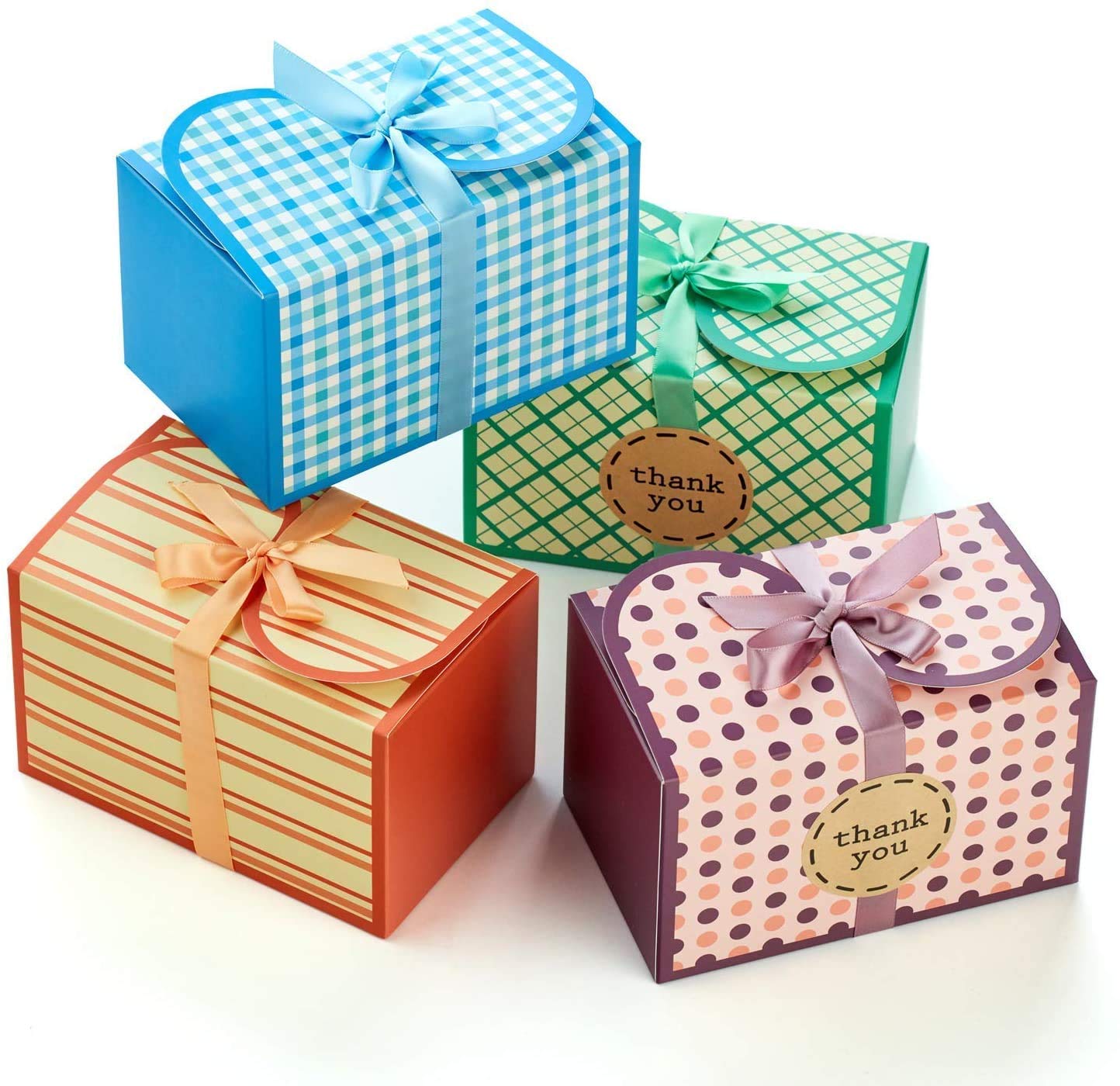 Hayley Cherie Gift Treat Boxes with Ribbons and Thank You Stickers, 20 Pack, 6.5 x 4 x 4 inches, Thick 400gsm Card for Cookies, Favors, Candy, Parties, Christmas, Birthdays