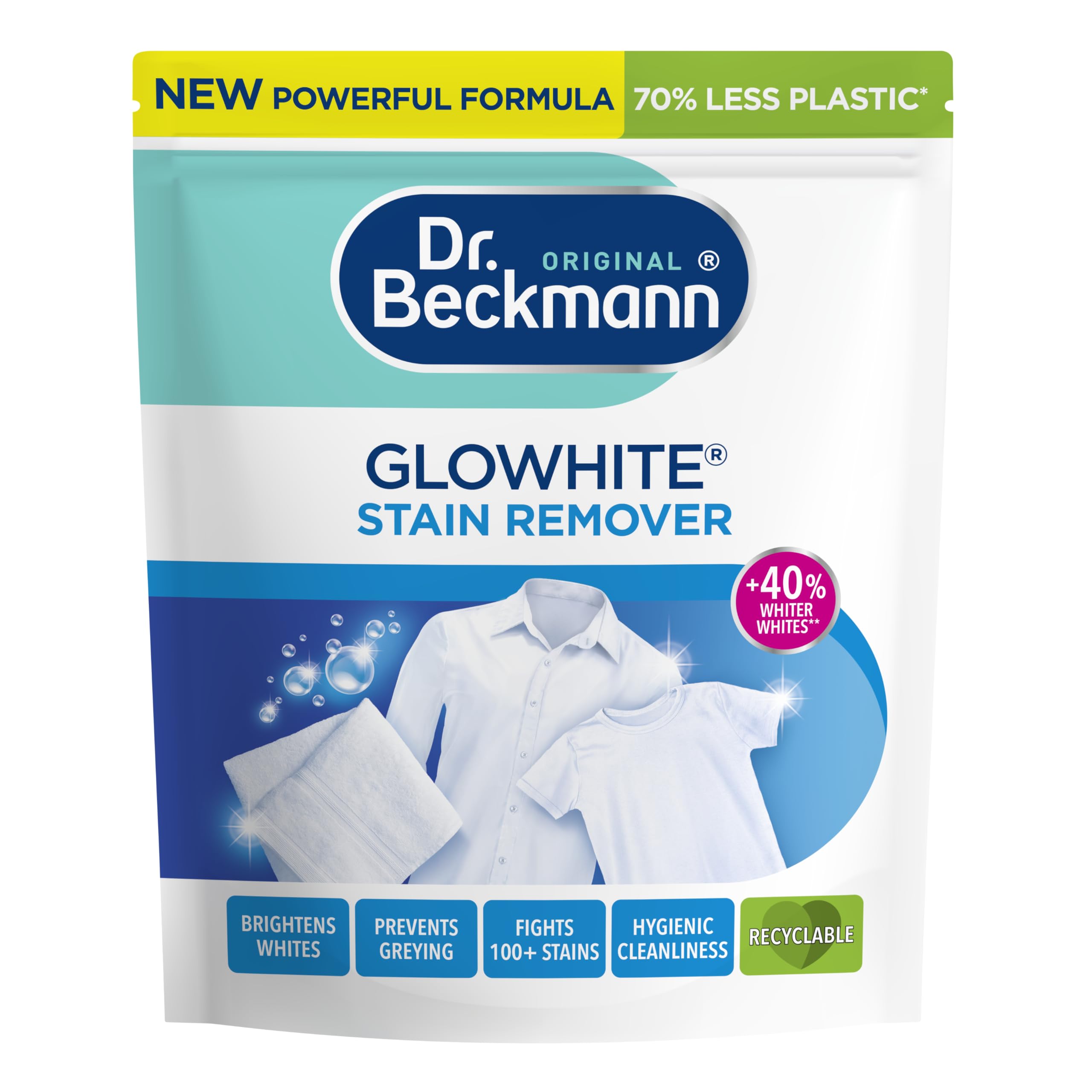 Dr. Beckmann Glowhite Whitening Booster | In-wash stain remover & laundry whitener | Removes 100+ stains | 400g