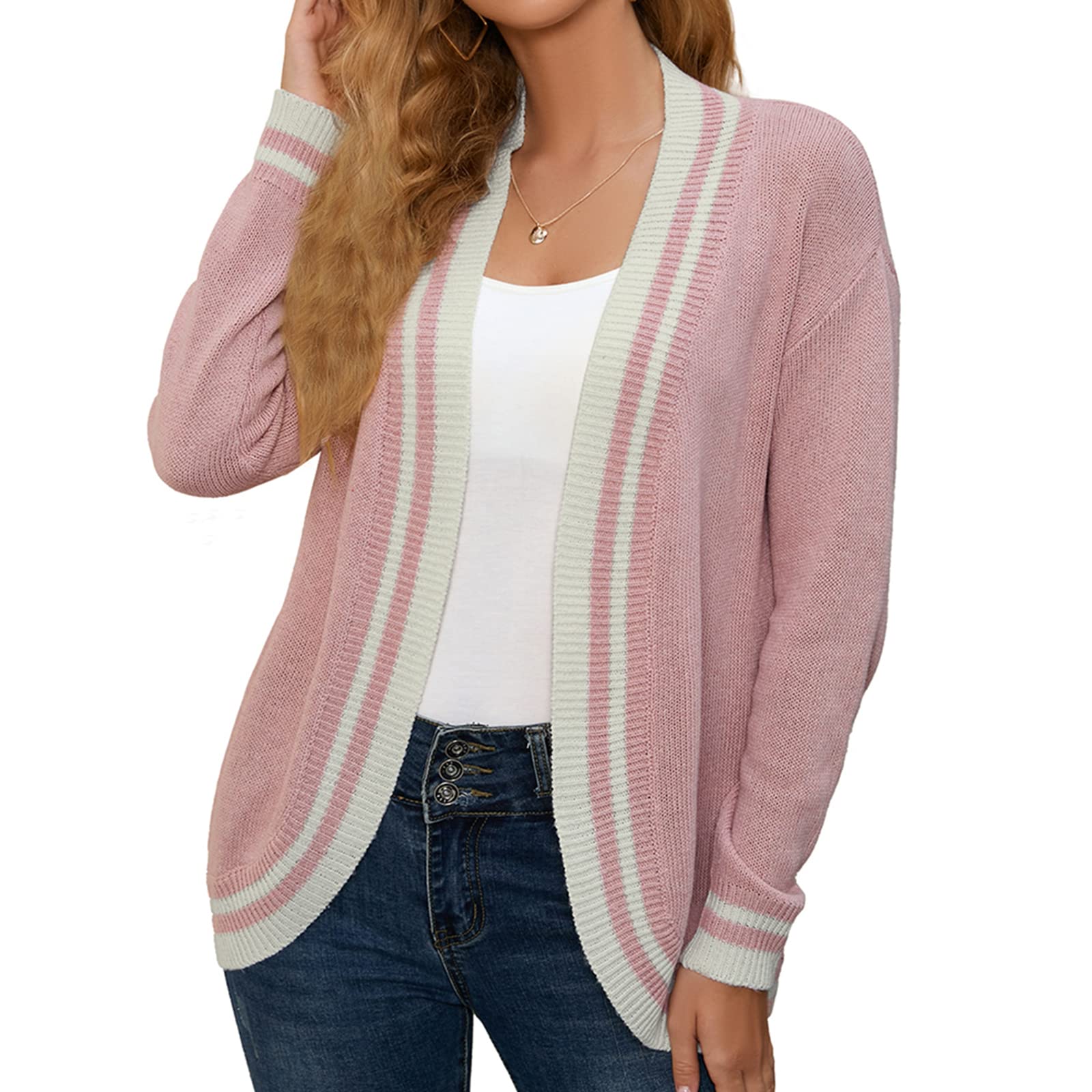 Sanifer Cardigan for Womens Open Front - Knit Sweaters Long Sleeve Breathable Cardigans Casual Outwear