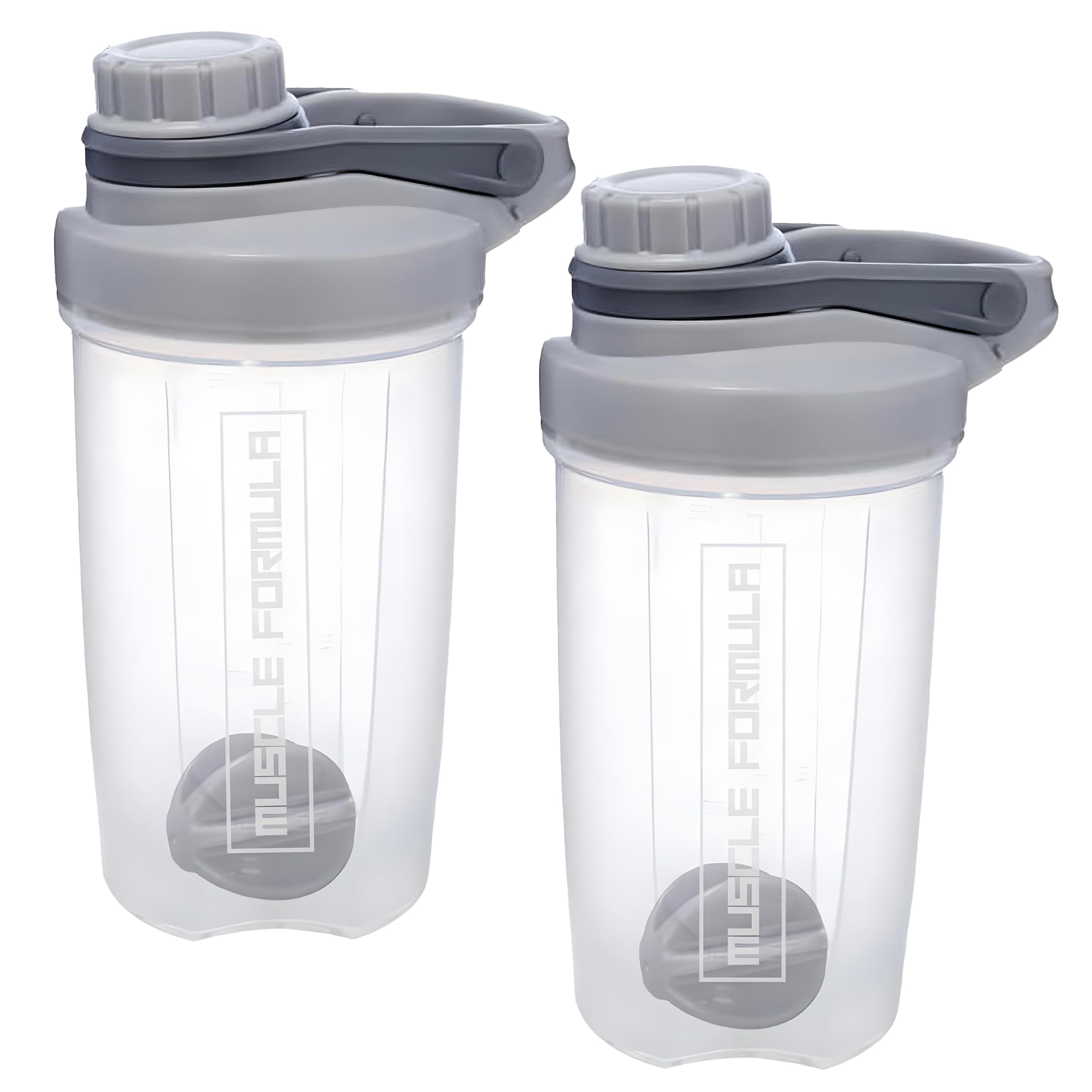 MUSCLE FORMULA™ 500ml Protein Shaker Bottle Set of 2 (Grey) - Ideal for Whey, Vegan, Creatine, BCAA, Glutamine - Perfect for Pre/Post-Workout, Electrolyte Hydration & Recovery Supplements