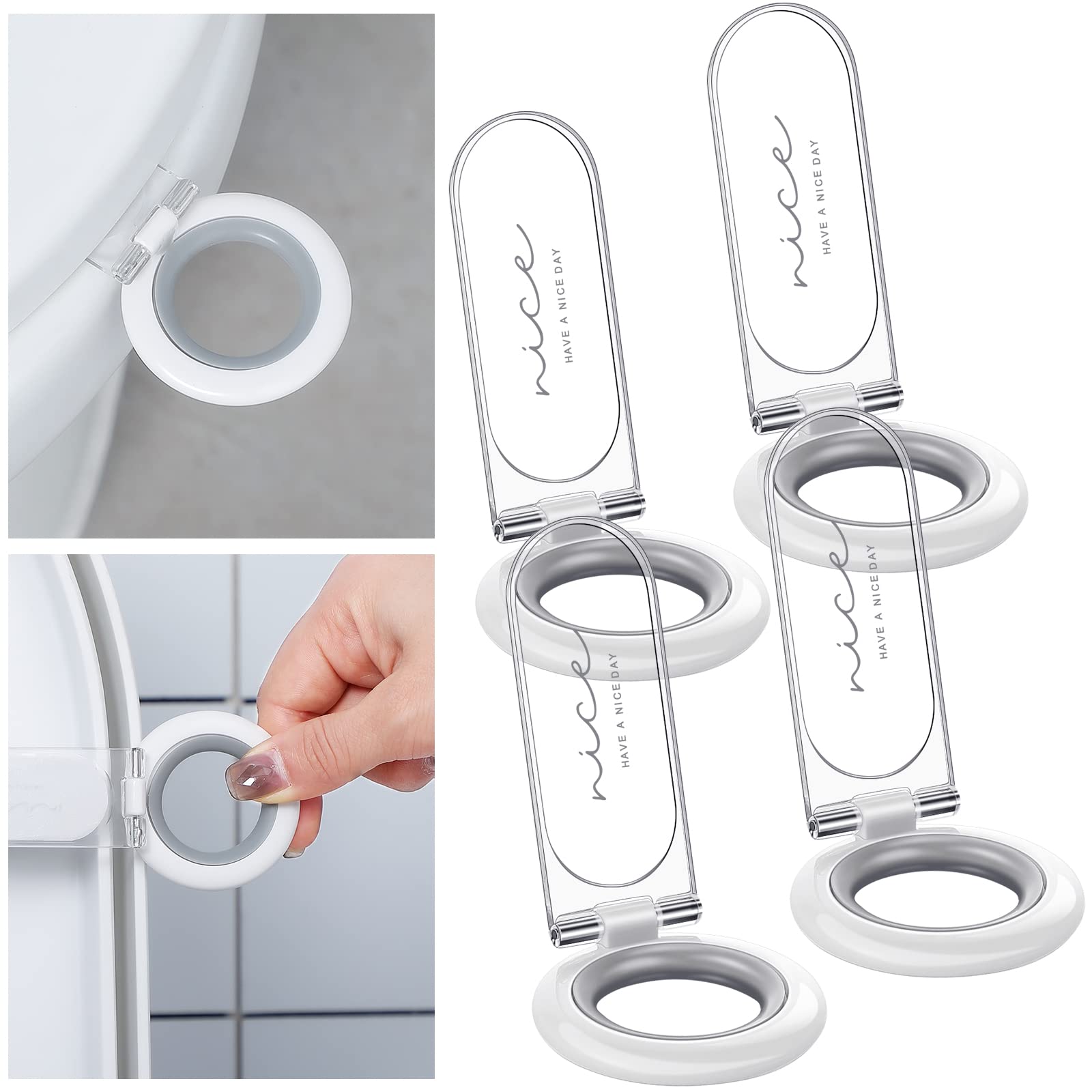 4 Pcs Toilet Lid Lifter, Toilet Seat Lifter, Toilet Seat Lifter Handle, Adhesive Toilet Cover Lift Tool for Bathroom Hotel Home, Avoid Touching Toilet Cover Multi Function Cover Lifter for Toilet