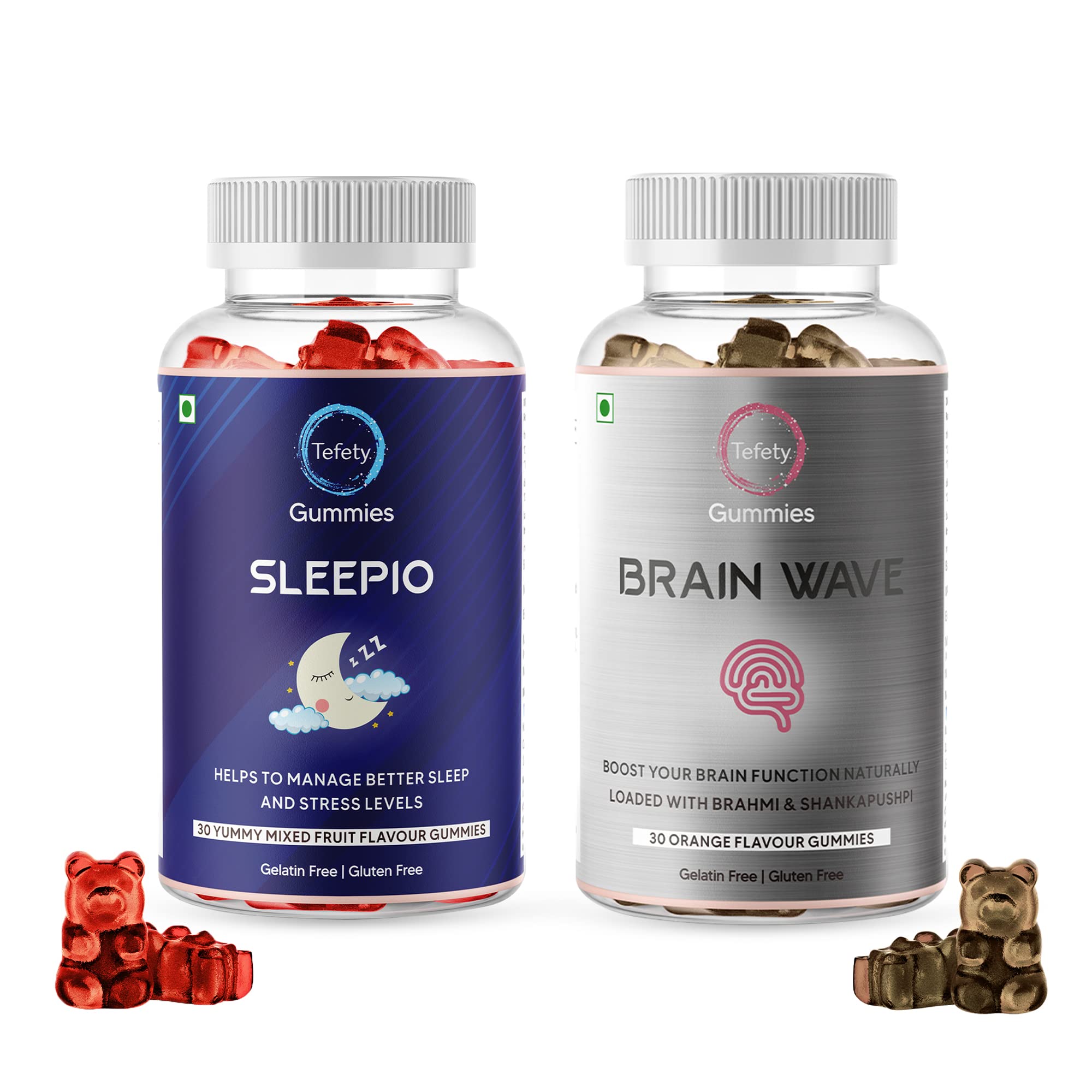 Tefety Brain Wave Gummies-Brain Support Supplement for Better Memory, Learning & Focus for Kids and Adults |Ayurvedic Memory Supplement (Sleepio & Brain Wave (Combo Pack))