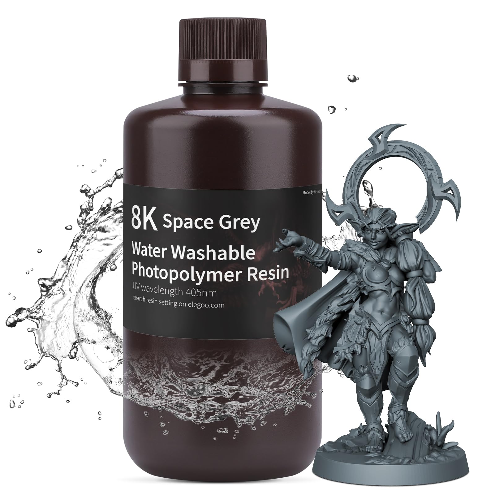 DeepleeELEGOO 8K Water Washable Resin 405nm Rapid UV Curing Photopolymer Resin for Saturn 2 LCD 3D Printing Space Grey 1000G