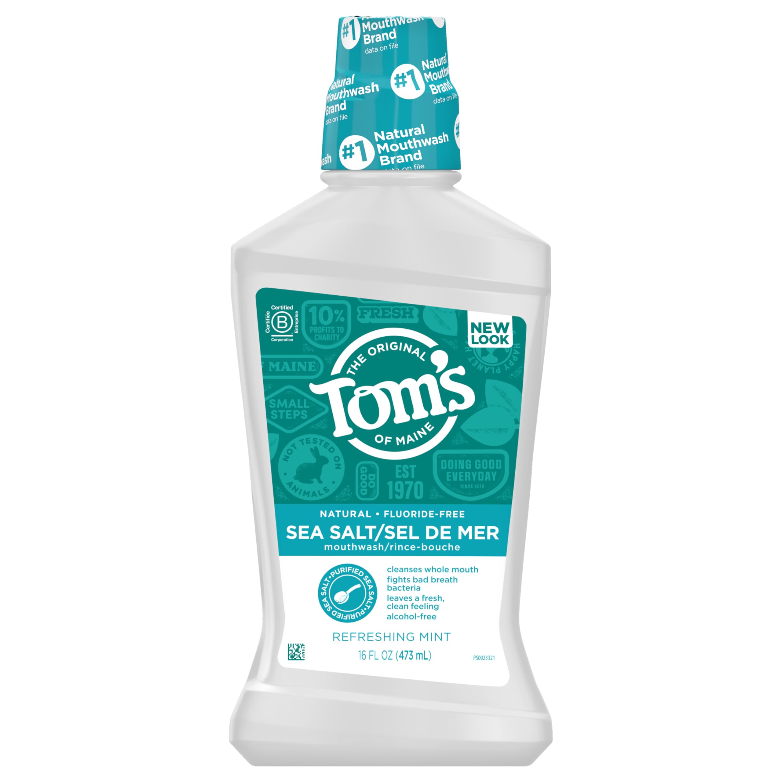 Tom's of Maine Sea Salt Natural Alcohol-Free Mouthwash, Refreshing Mint, 16 Fl Oz (Pack of 3)