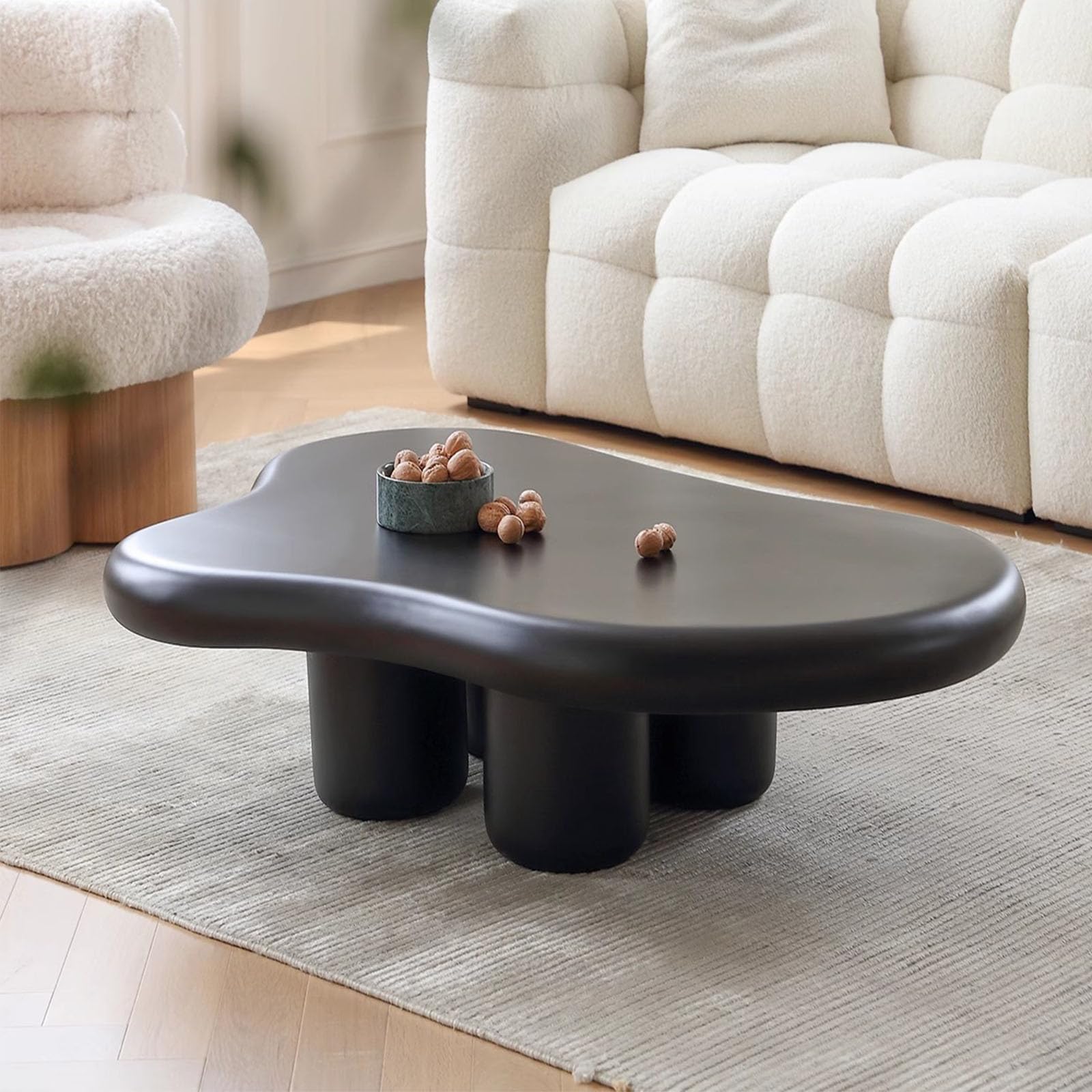 Modern Cloud Shaped Coffee Table with 4 Support Legs for B and Living Room Cream/Black Irregular Design 47.24" x 31.49" x 15.74"