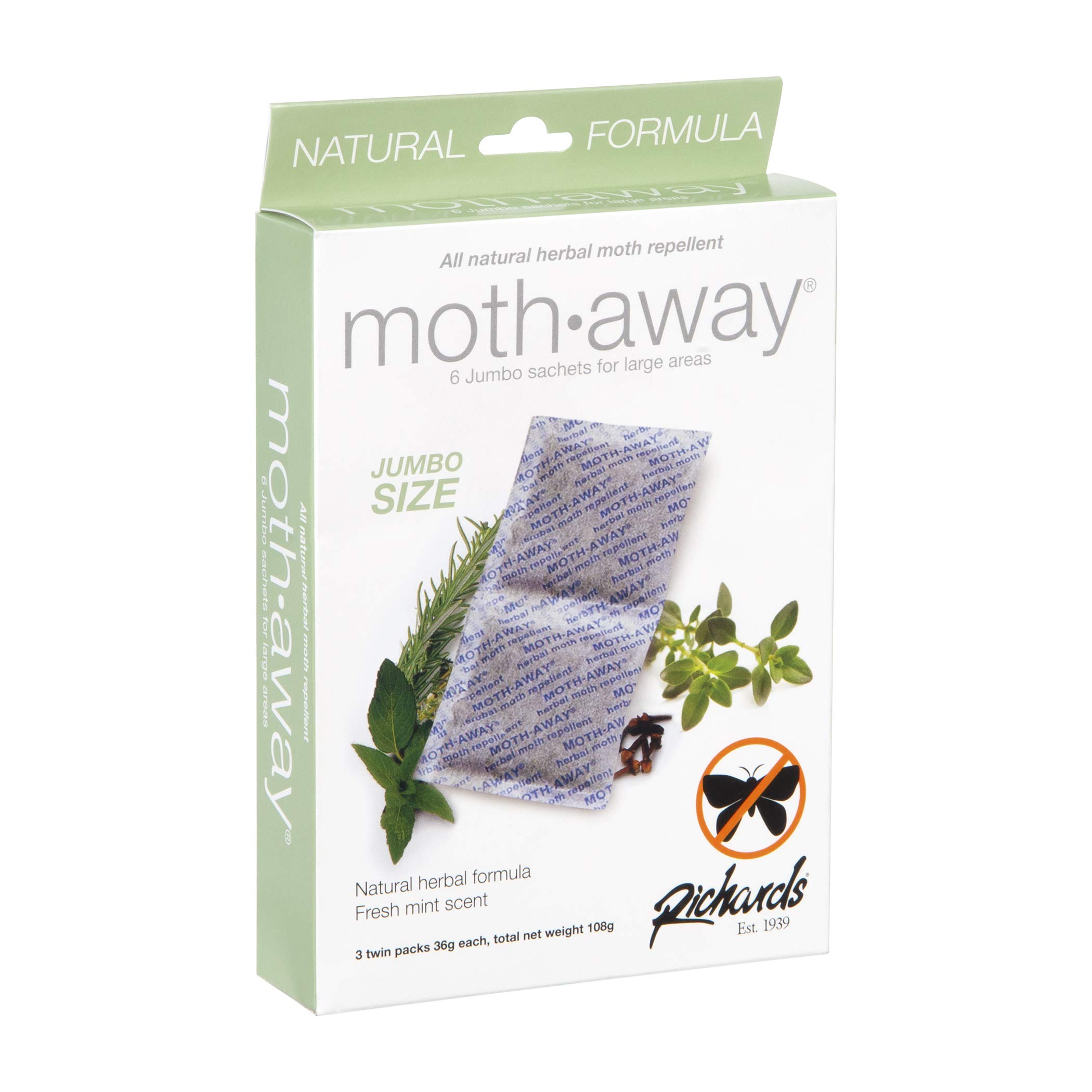 RichardsHomewares Moth Away Herbal Non Toxic Natural Repellent, 6-Jumbo Sachets