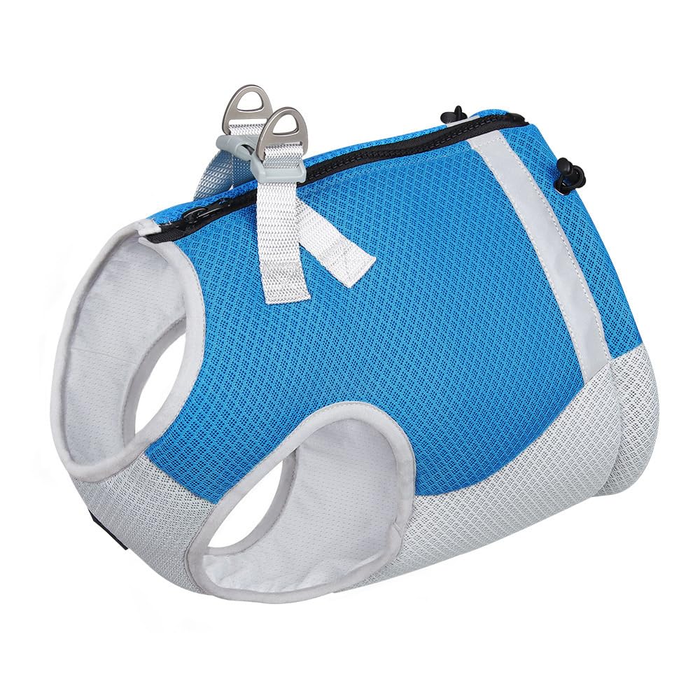 Raha Zone Pet Harness for summers to reduce pet body temperature with reflective stripe with zip, latch and strong traction ring (Blue, Large)