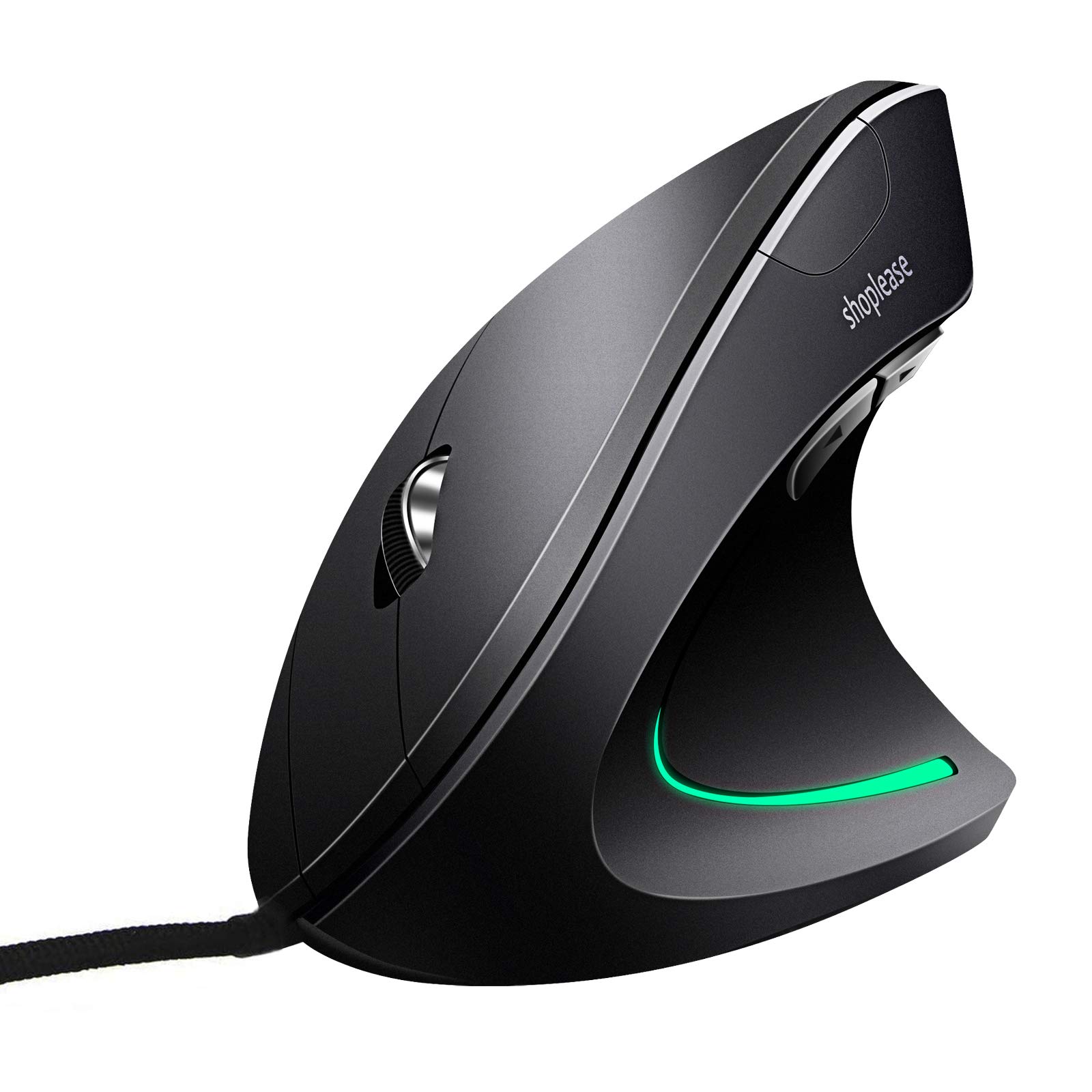 shoplease Wired Vertical Mouse, Optical Ergonomic Mouse with 4 Adjustable DPI 800/1200/2000/3200, 6 Buttons USB Computer Mouse with 4 Colors LED Light