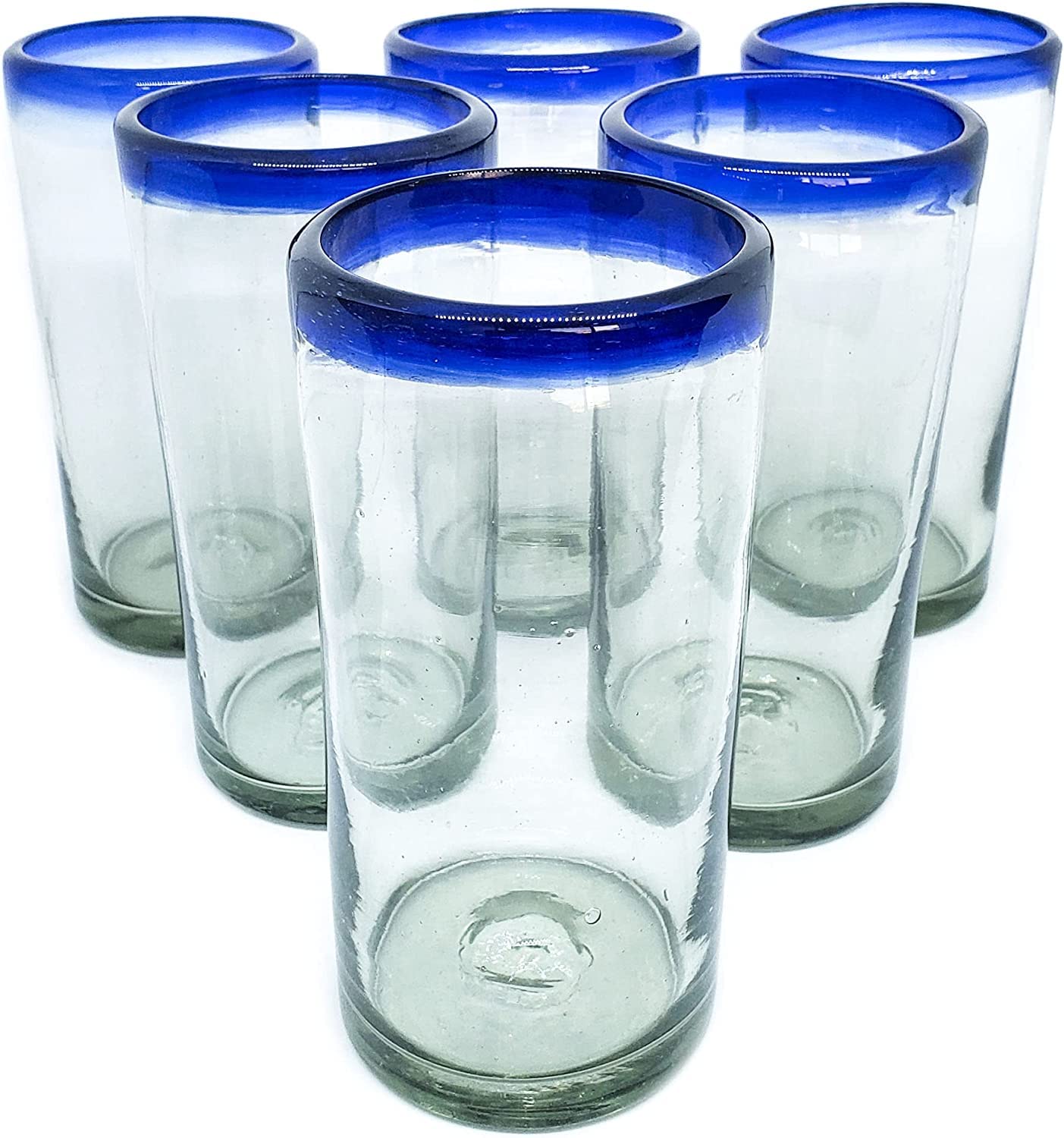 Cobalt Blue Rim 20 oz Tall Iced Tea Glasses (set of 6), Recycled Glass, Lead-free, Toxin-Free (Iced Tea)