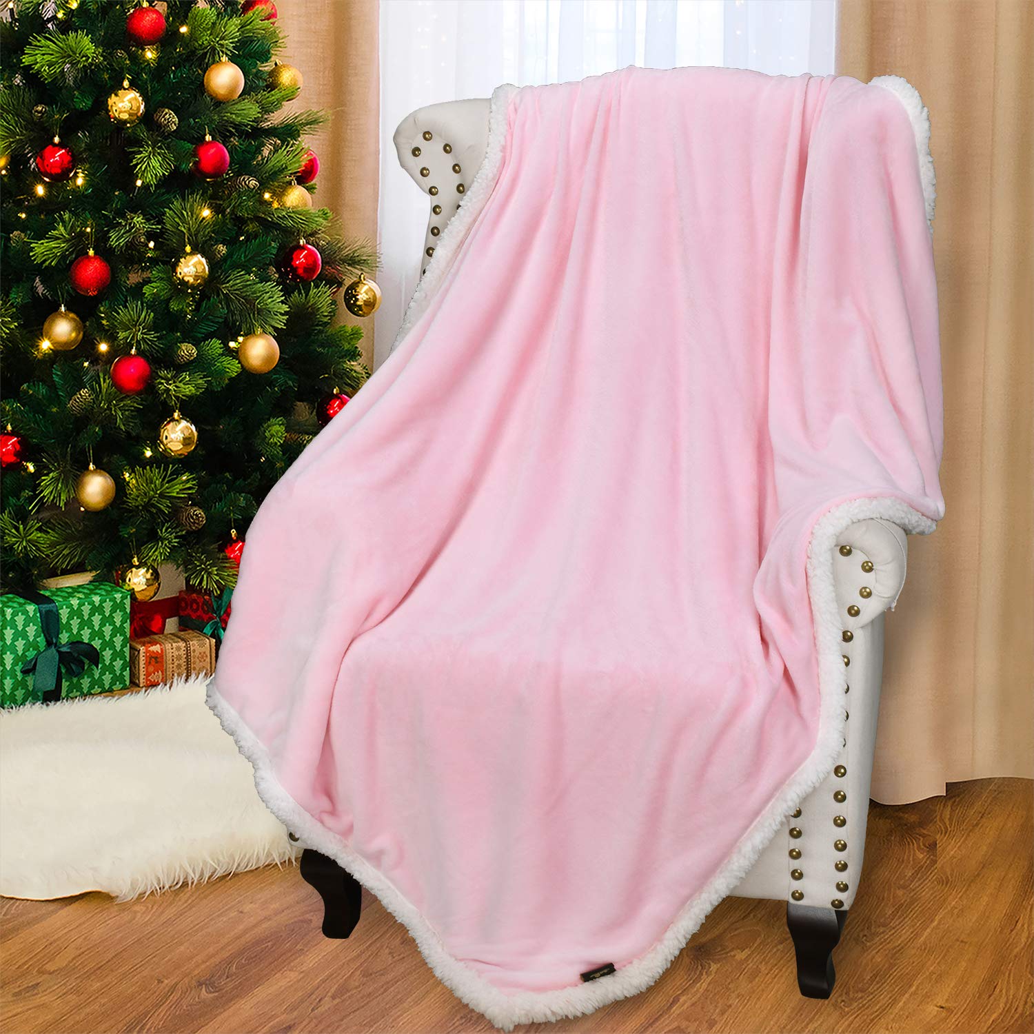 Sherpa Blanket, Cuddly Blankets, Extra Thick, Warm Sofa Blanket, Couch Blanket, Double-Sided, Super Fleece Blanket as Sofa Throw or Living Room Blanket, Pink, 150 x 130 cm