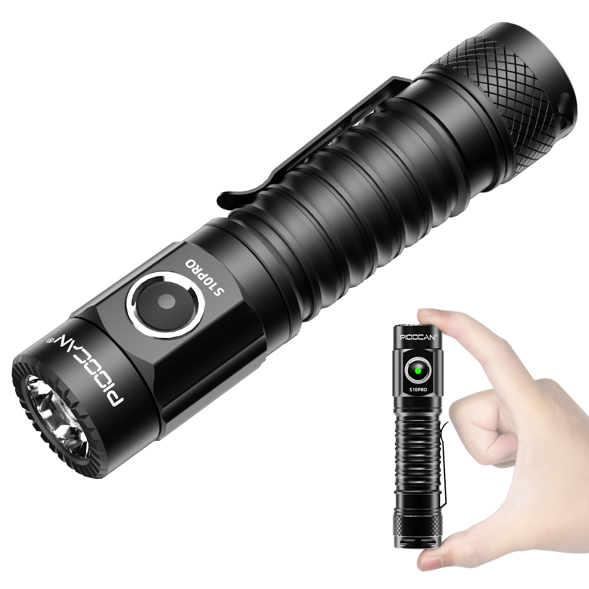 PIOOCANS10Pro Rechargeable Flashlights LED, 2500 High Lumens Super Bright Pocket Flashlight, Small Tactical Flashlights Brightest, Magnetic Flash Lights for Home, Emergency, Outdoor, Hiking (Black)